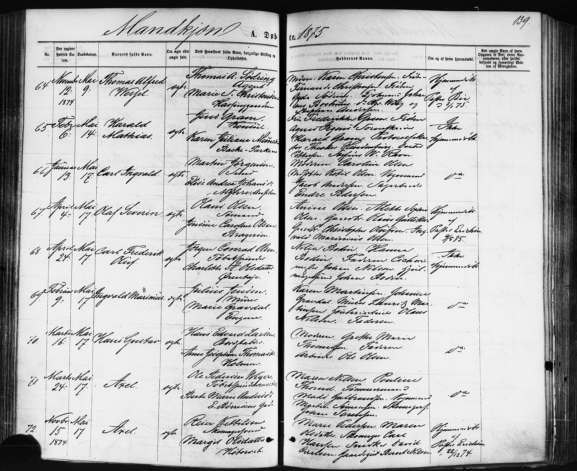 Bragernes kirkebøker, SAKO/A-6/F/Fb/L0004: Parish register (official) no. II 4, 1869-1875, p. 139