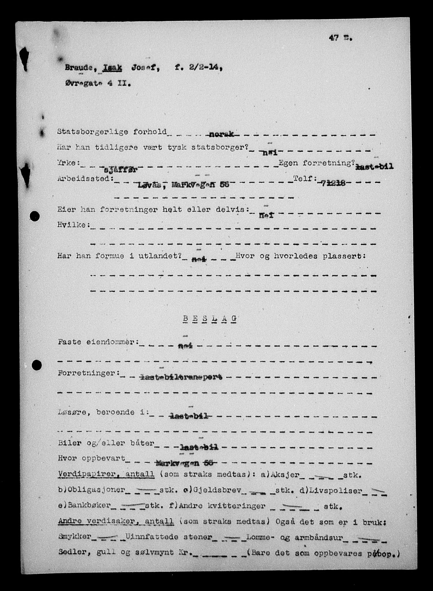 Justisdepartementet, Tilbakeføringskontoret for inndratte formuer, AV/RA-S-1564/H/Hc/Hcc/L0927: --, 1945-1947, p. 527