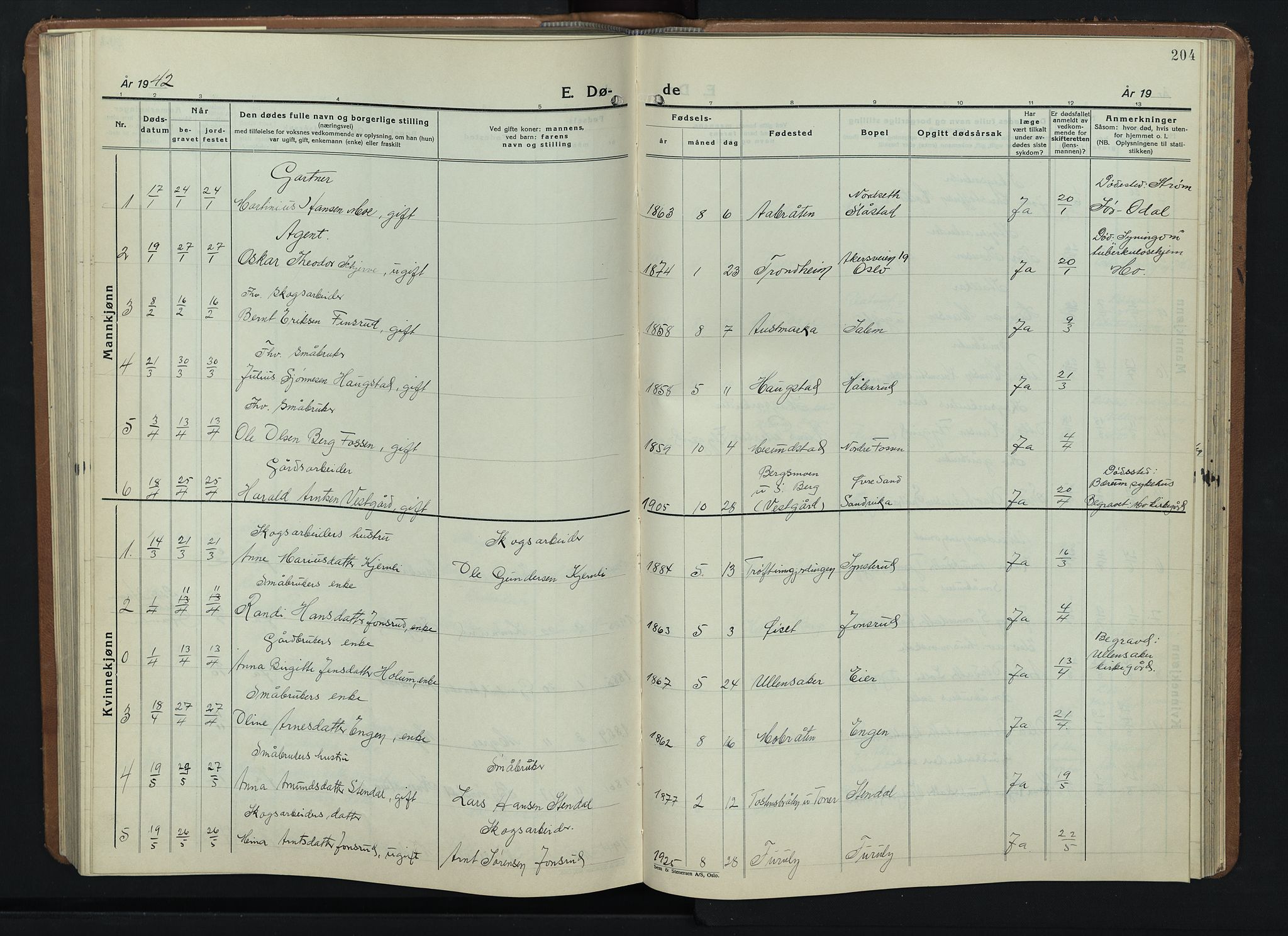 Nord-Odal prestekontor, SAH/PREST-032/H/Ha/Hab/L0006: Parish register (copy) no. 6, 1936-1950, p. 204