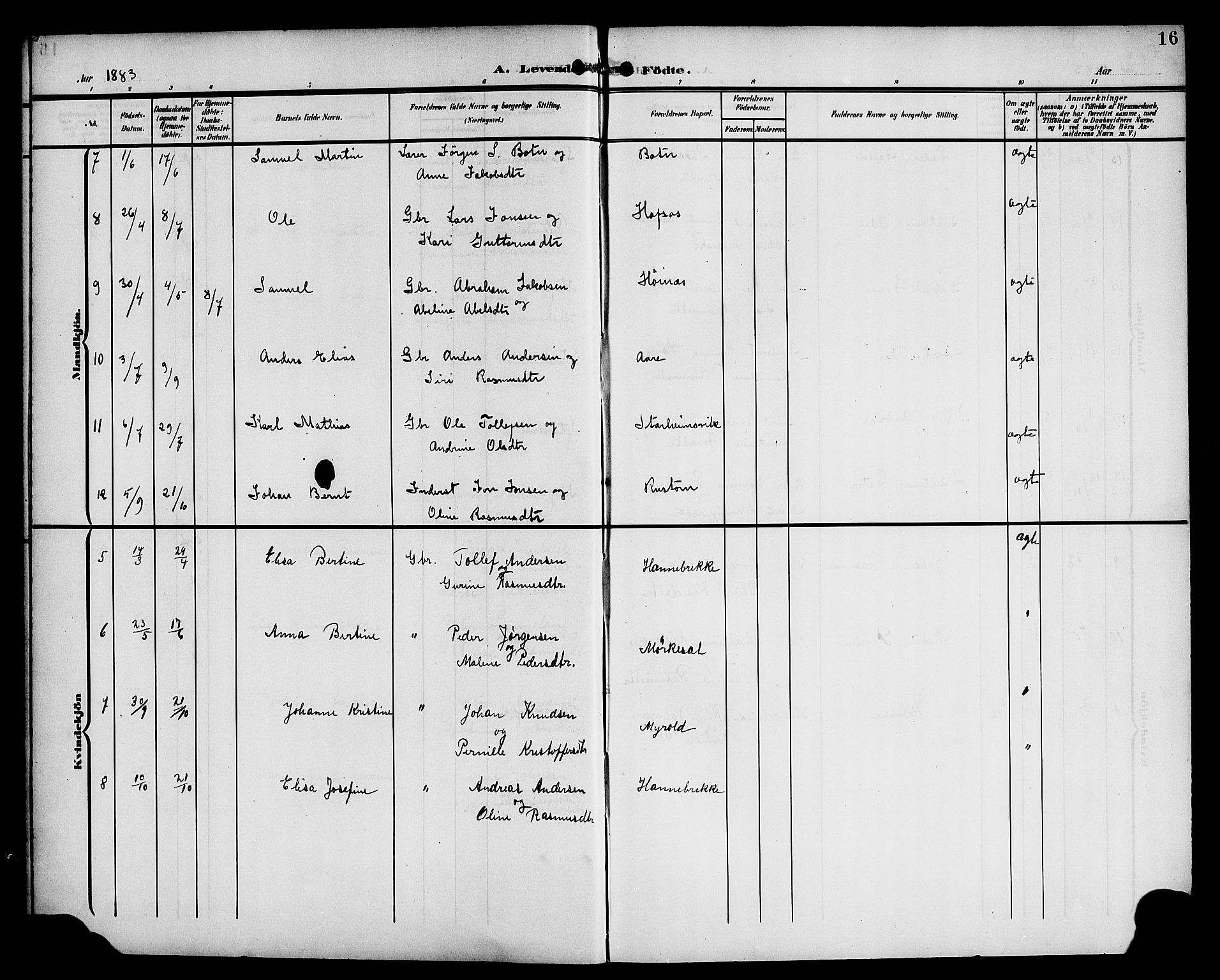 Eid sokneprestembete, AV/SAB-A-82301/H/Haa/Haac/L0001: Parish register (official) no. C 1, 1879-1899, p. 16