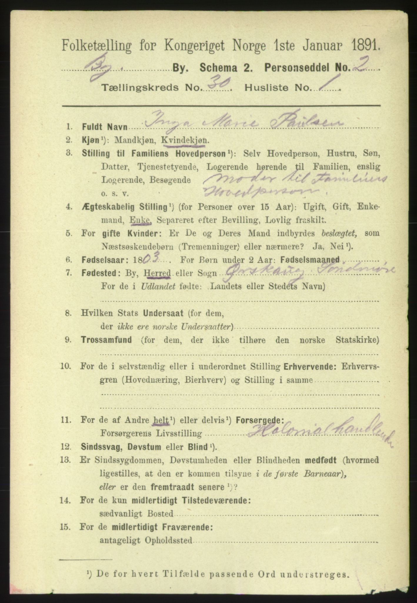 RA, 1891 Census for 1301 Bergen, 1891, p. 38103