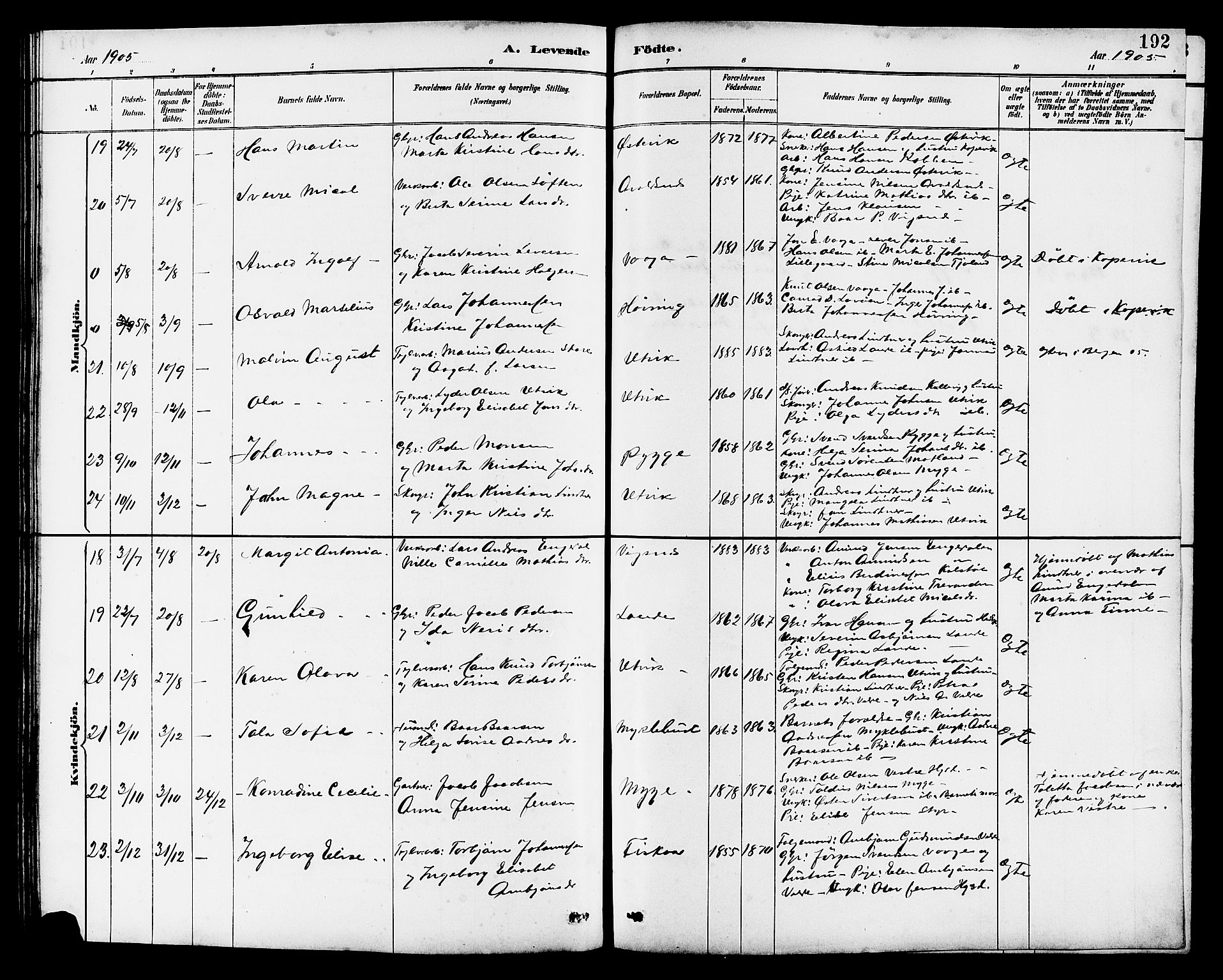 Avaldsnes sokneprestkontor, AV/SAST-A -101851/H/Ha/Hab/L0007: Parish register (copy) no. B 7, 1885-1909, p. 192