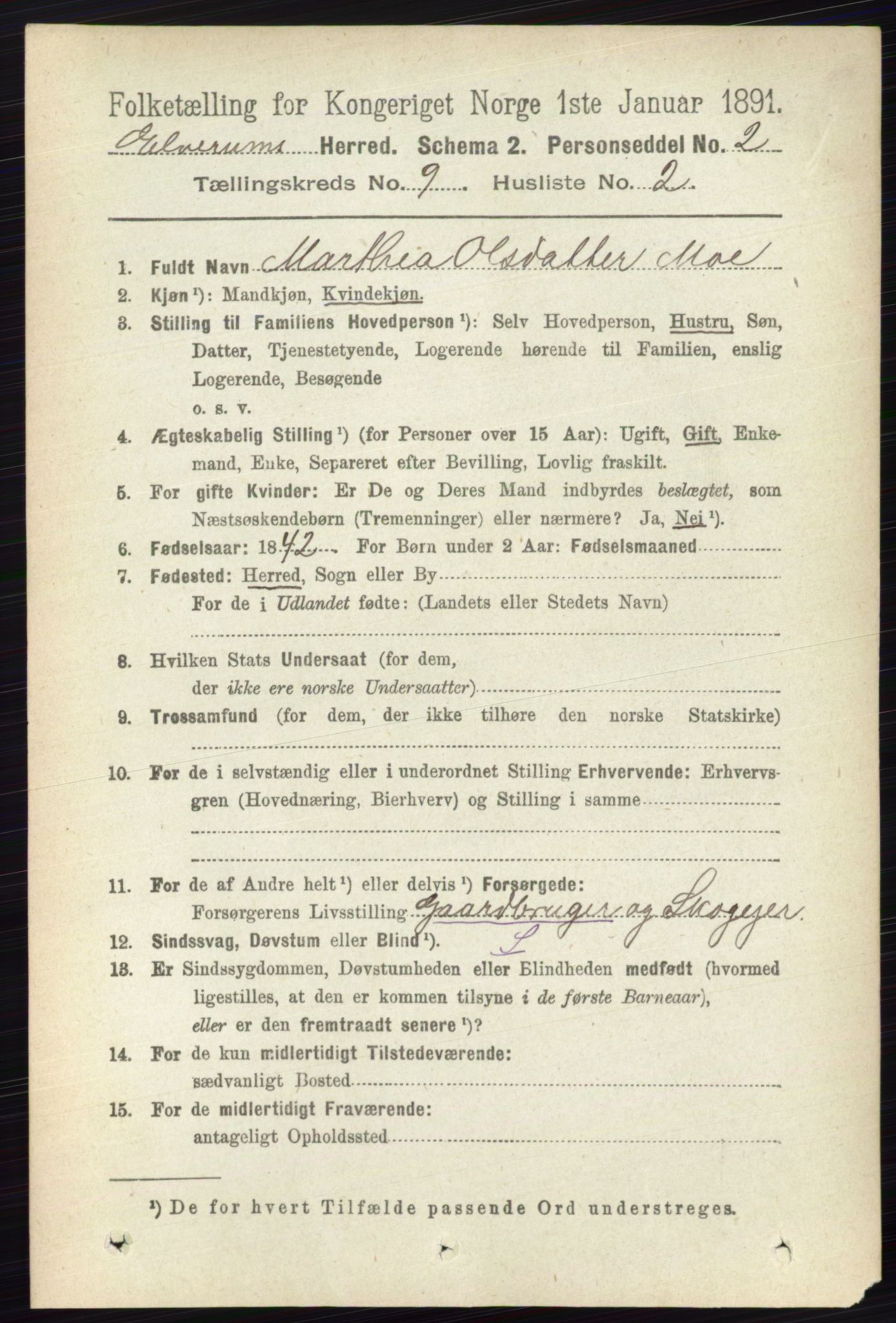 RA, 1891 census for 0427 Elverum, 1891, p. 7691