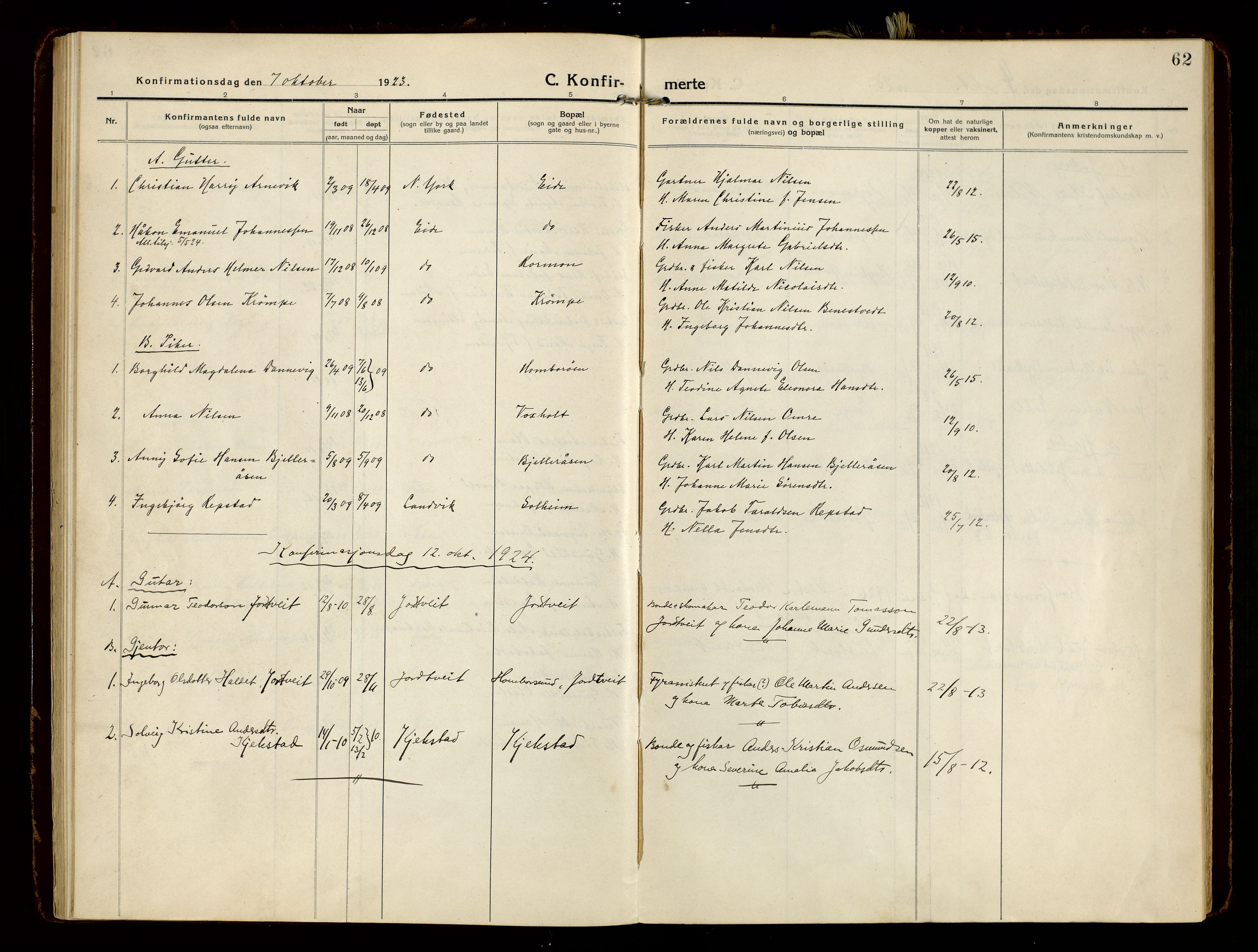 Hommedal sokneprestkontor, SAK/1111-0023/F/Fa/Faa/L0004: Parish register (official) no. A 4, 1916-1945, p. 62