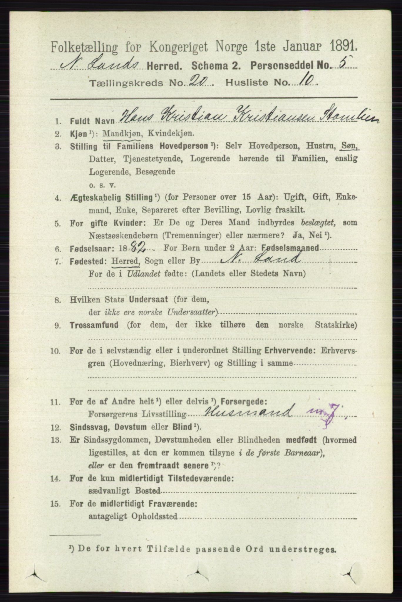 RA, 1891 census for 0538 Nordre Land, 1891, p. 4932