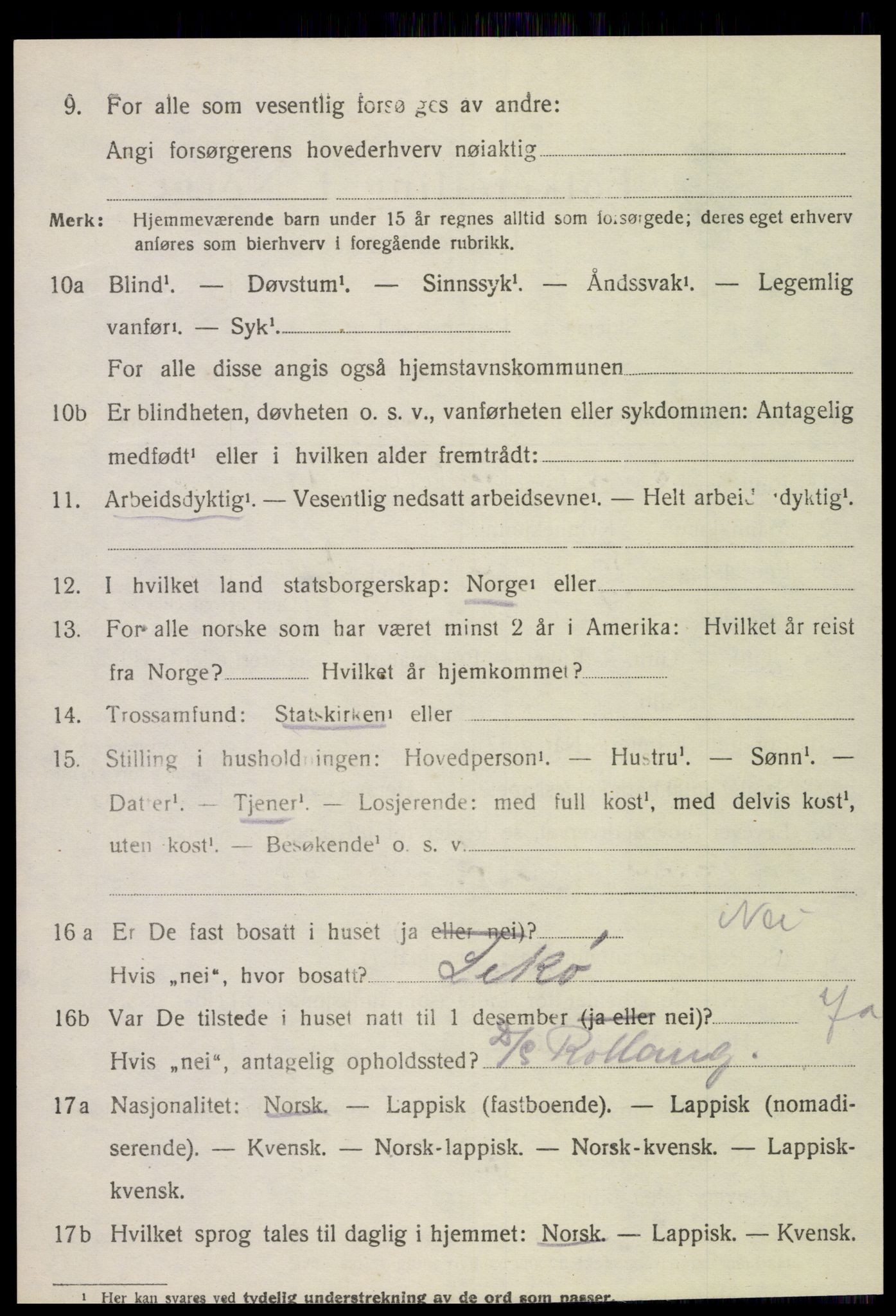 SAT, 1920 census for Vikna, 1920, p. 3252