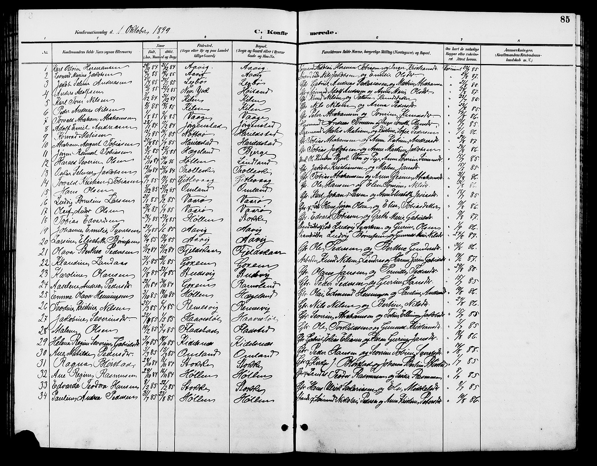 Sør-Audnedal sokneprestkontor, SAK/1111-0039/F/Fb/Fba/L0004: Parish register (copy) no. B 4, 1893-1909, p. 85