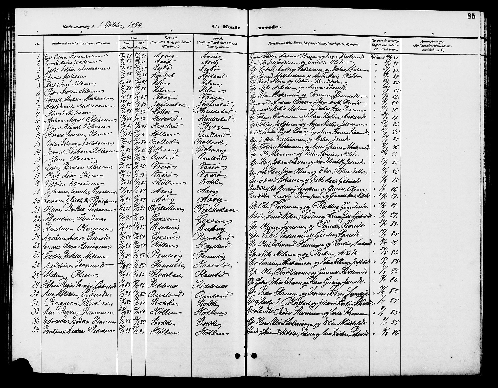 Sør-Audnedal sokneprestkontor, AV/SAK-1111-0039/F/Fb/Fba/L0004: Parish register (copy) no. B 4, 1893-1909, p. 85