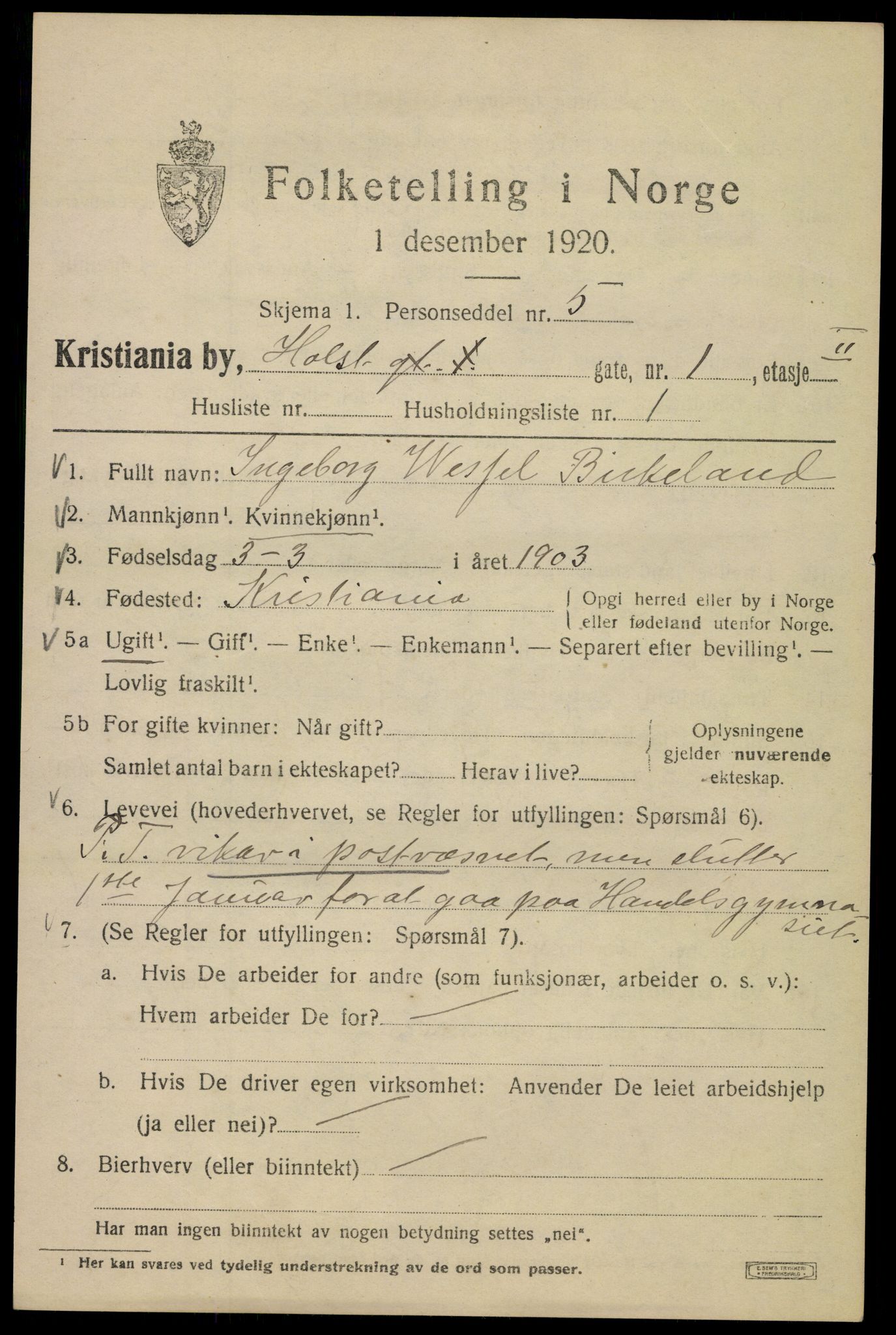 SAO, 1920 census for Kristiania, 1920, p. 296985