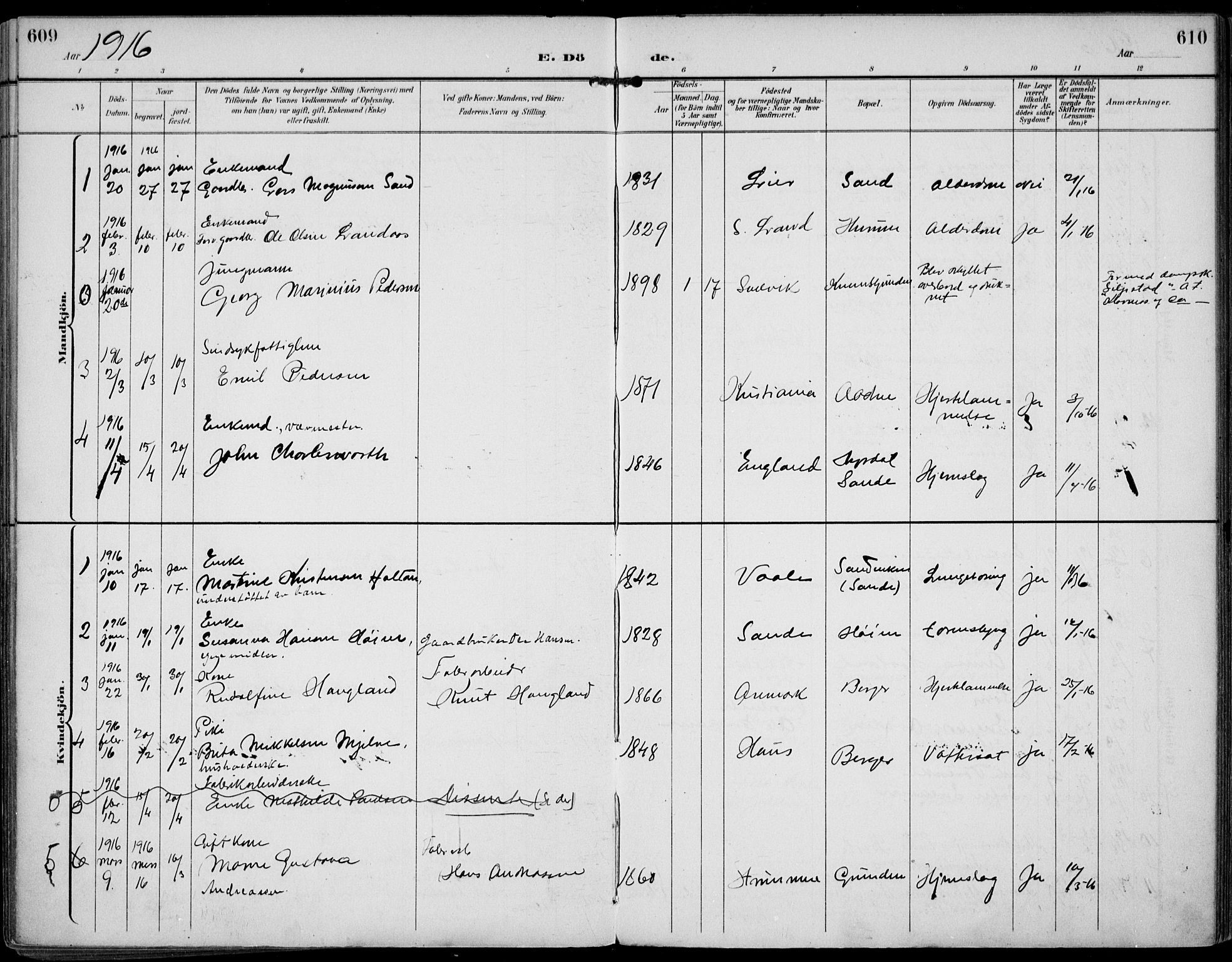 Strømm kirkebøker, SAKO/A-322/F/Fa/L0005: Parish register (official) no. I 5, 1898-1919, p. 609-610