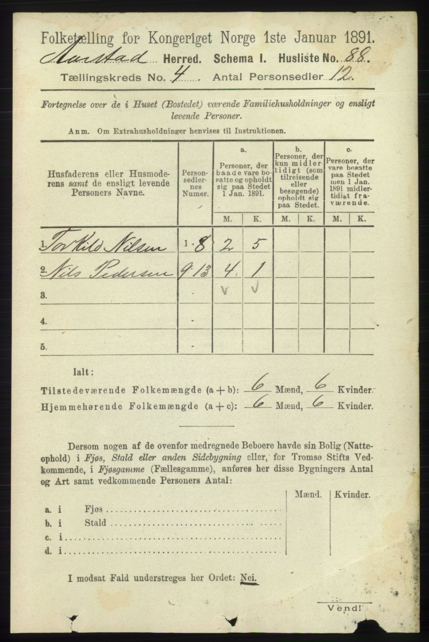 SAB, 1891 Census for 1280 Årstad, 1891, p. 2954