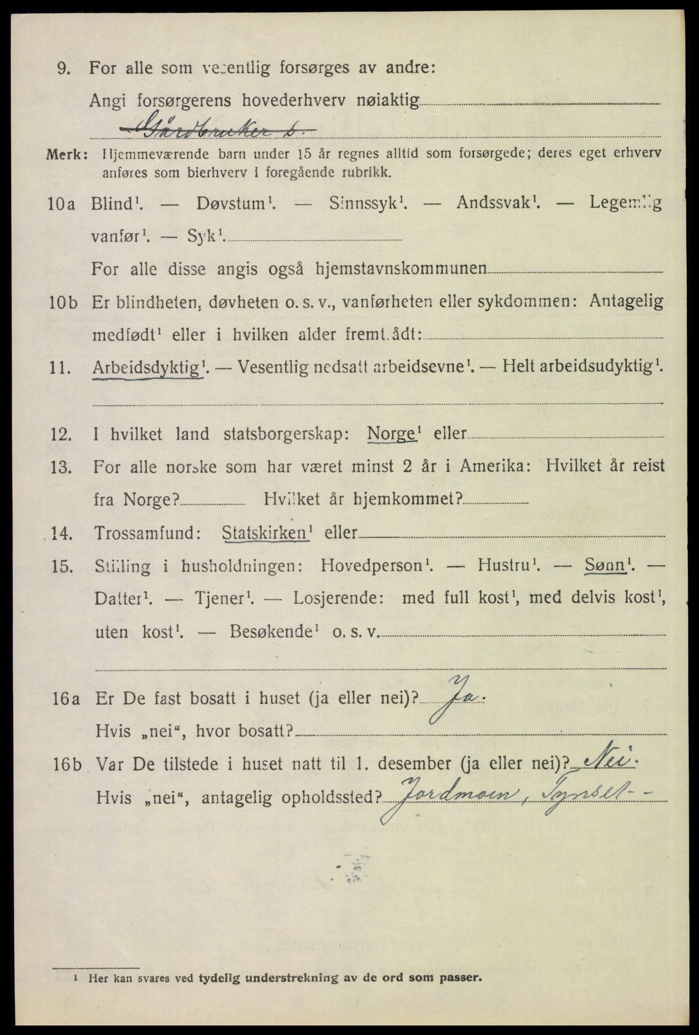 SAH, 1920 census for Tynset, 1920, p. 5631