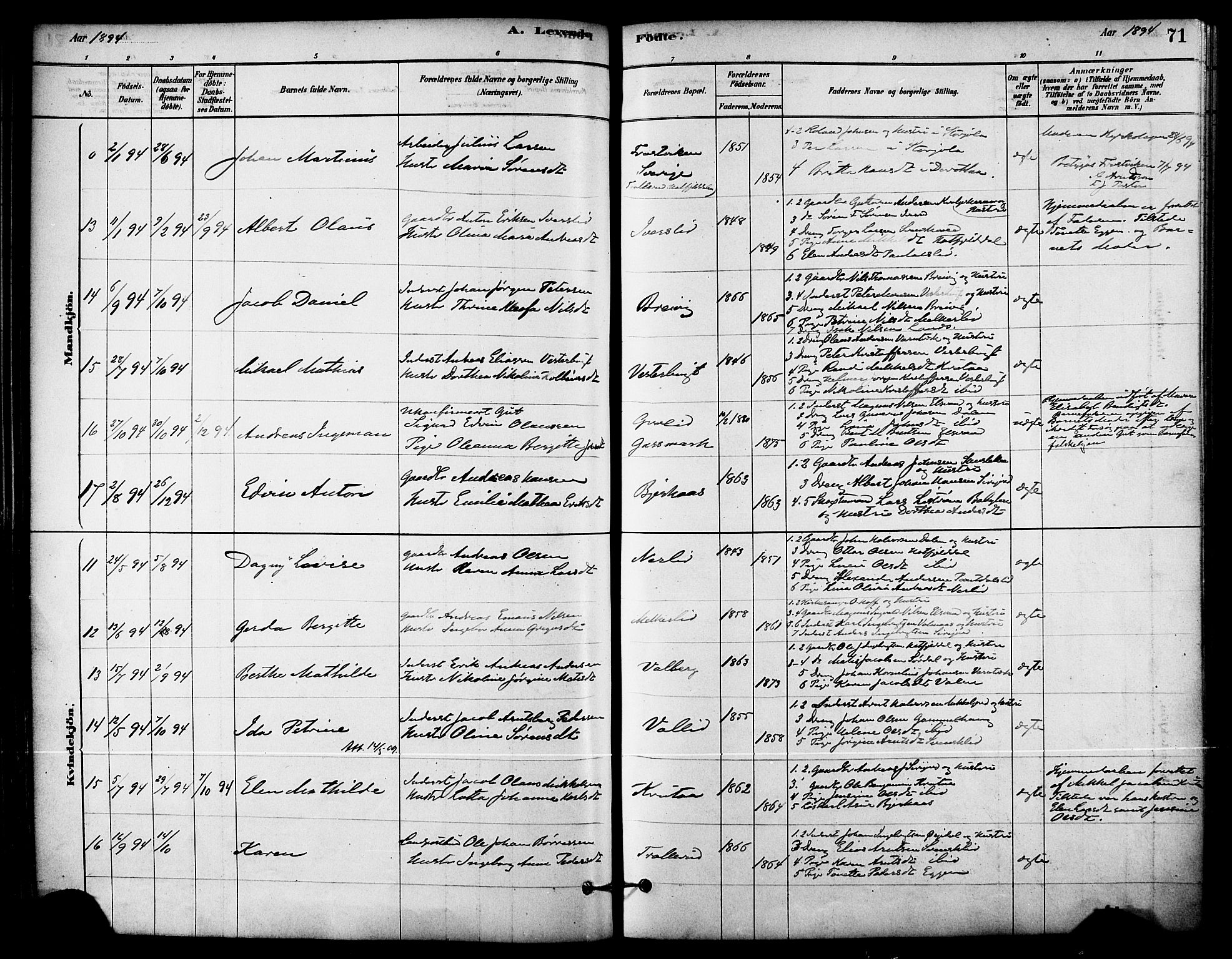 Ministerialprotokoller, klokkerbøker og fødselsregistre - Nordland, AV/SAT-A-1459/823/L0325: Parish register (official) no. 823A02, 1878-1898, p. 71