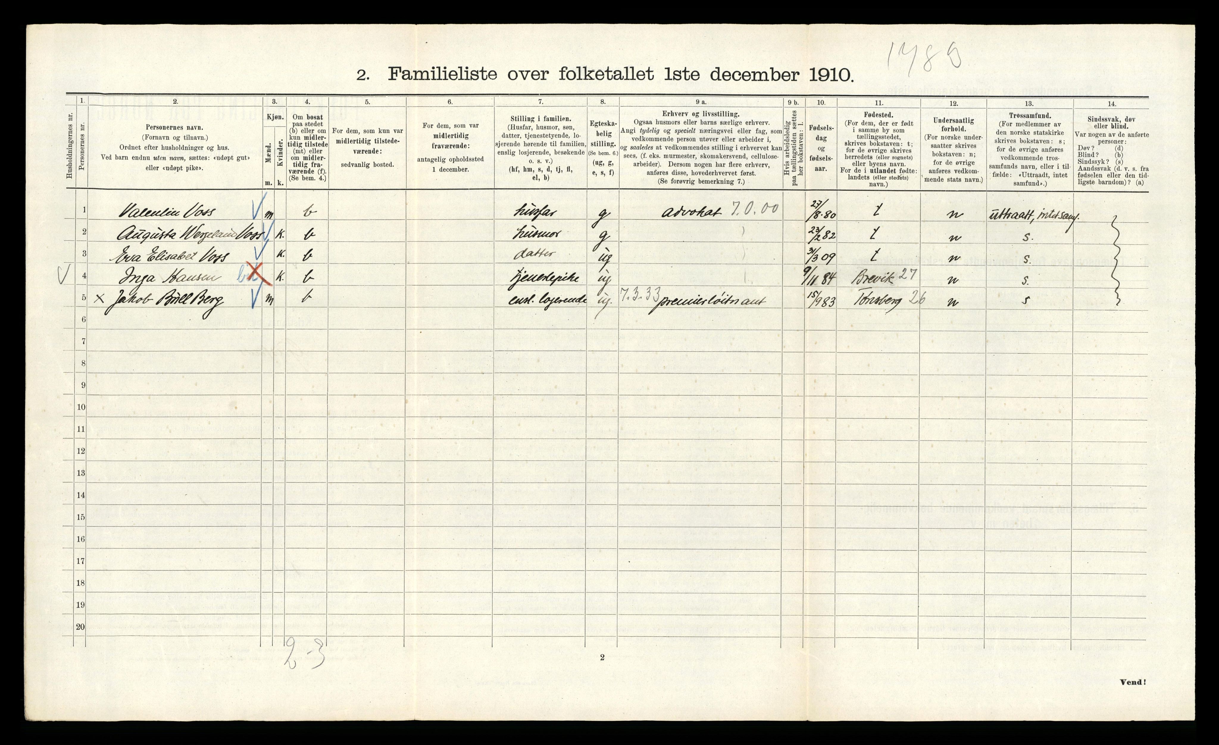 RA, 1910 census for Kristiania, 1910, p. 31696