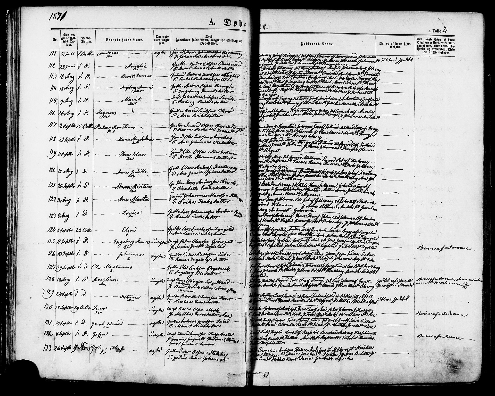 Ministerialprotokoller, klokkerbøker og fødselsregistre - Møre og Romsdal, SAT/A-1454/568/L0805: Parish register (official) no. 568A12 /1, 1869-1884, p. 21