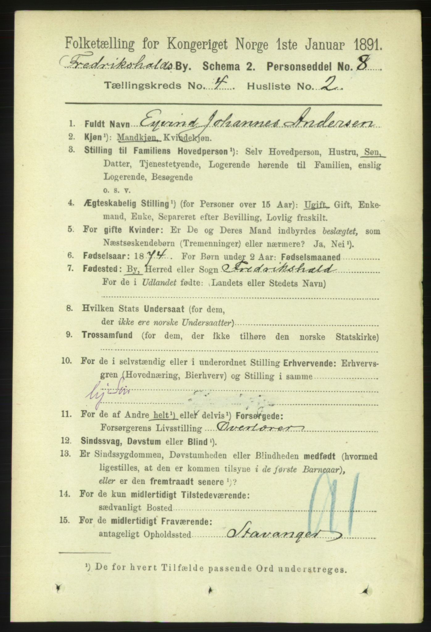 RA, 1891 census for 0101 Fredrikshald, 1891, p. 3761