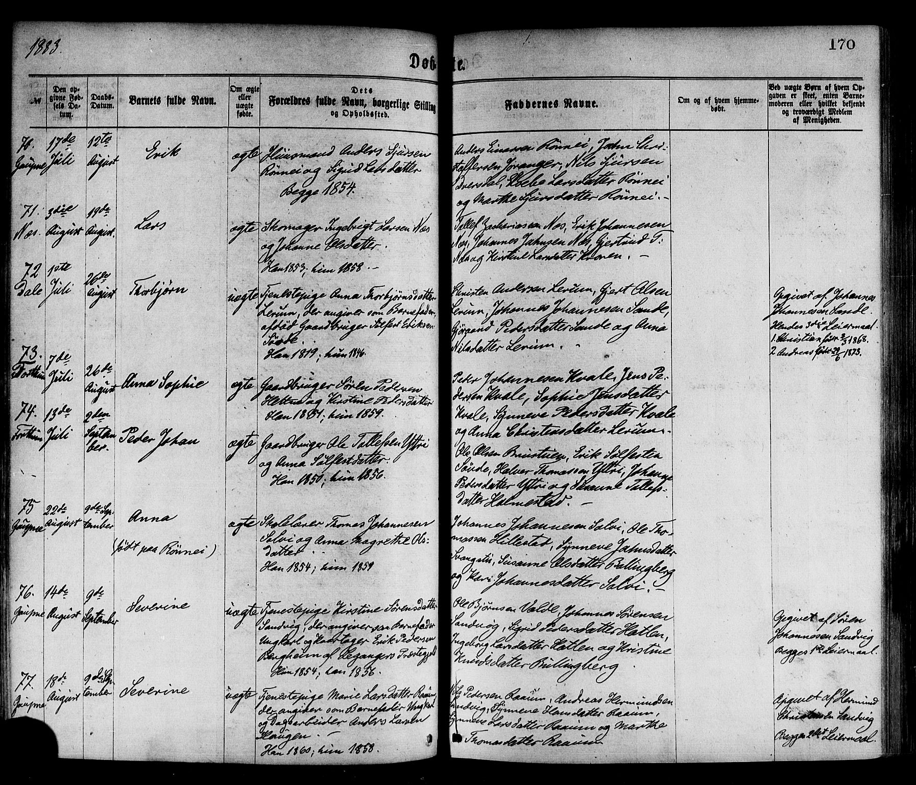 Luster sokneprestembete, AV/SAB-A-81101/H/Haa/Haaa/L0010: Parish register (official) no. A 10, 1871-1886, p. 170