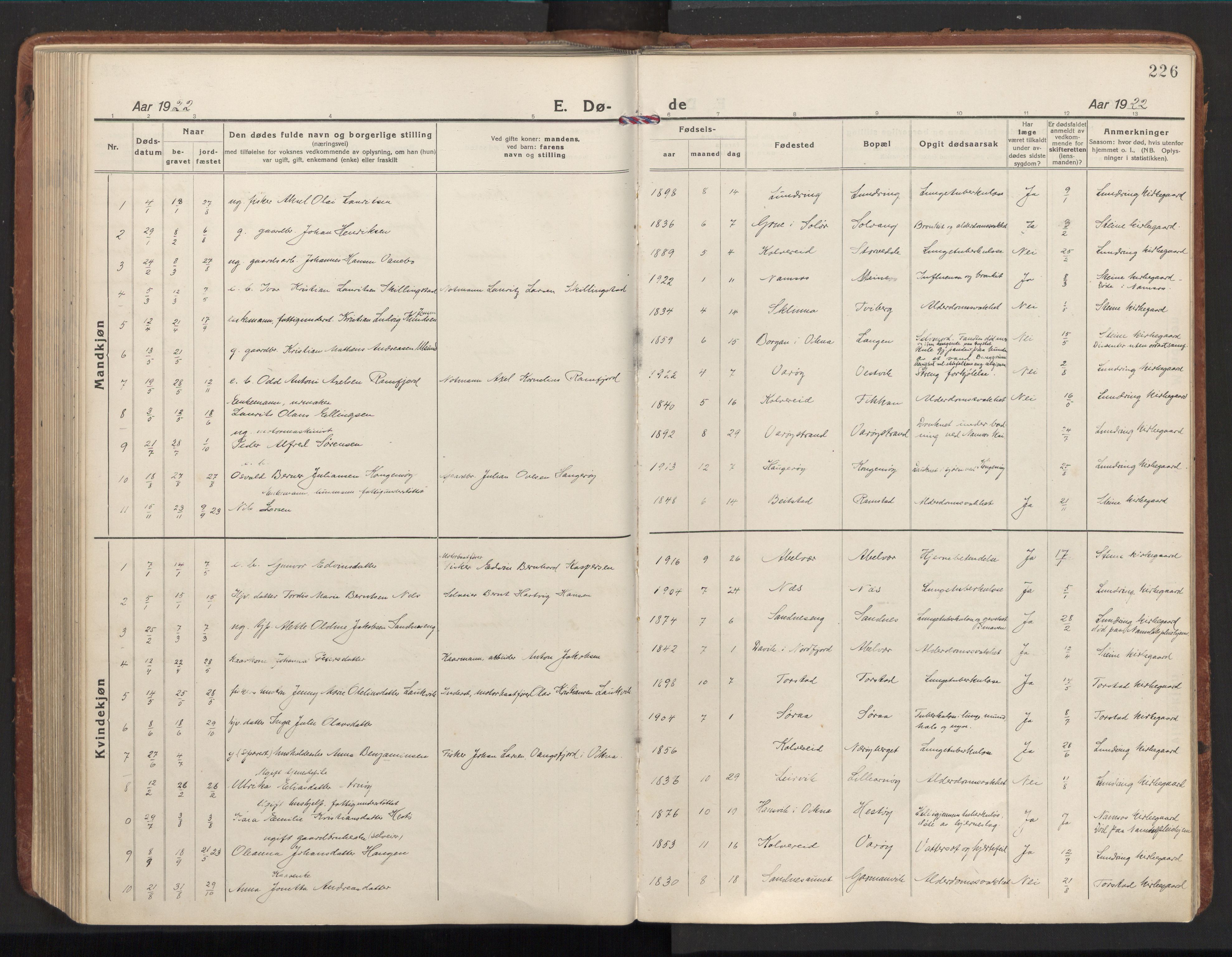 Ministerialprotokoller, klokkerbøker og fødselsregistre - Nord-Trøndelag, AV/SAT-A-1458/784/L0678: Parish register (official) no. 784A13, 1921-1938, p. 226