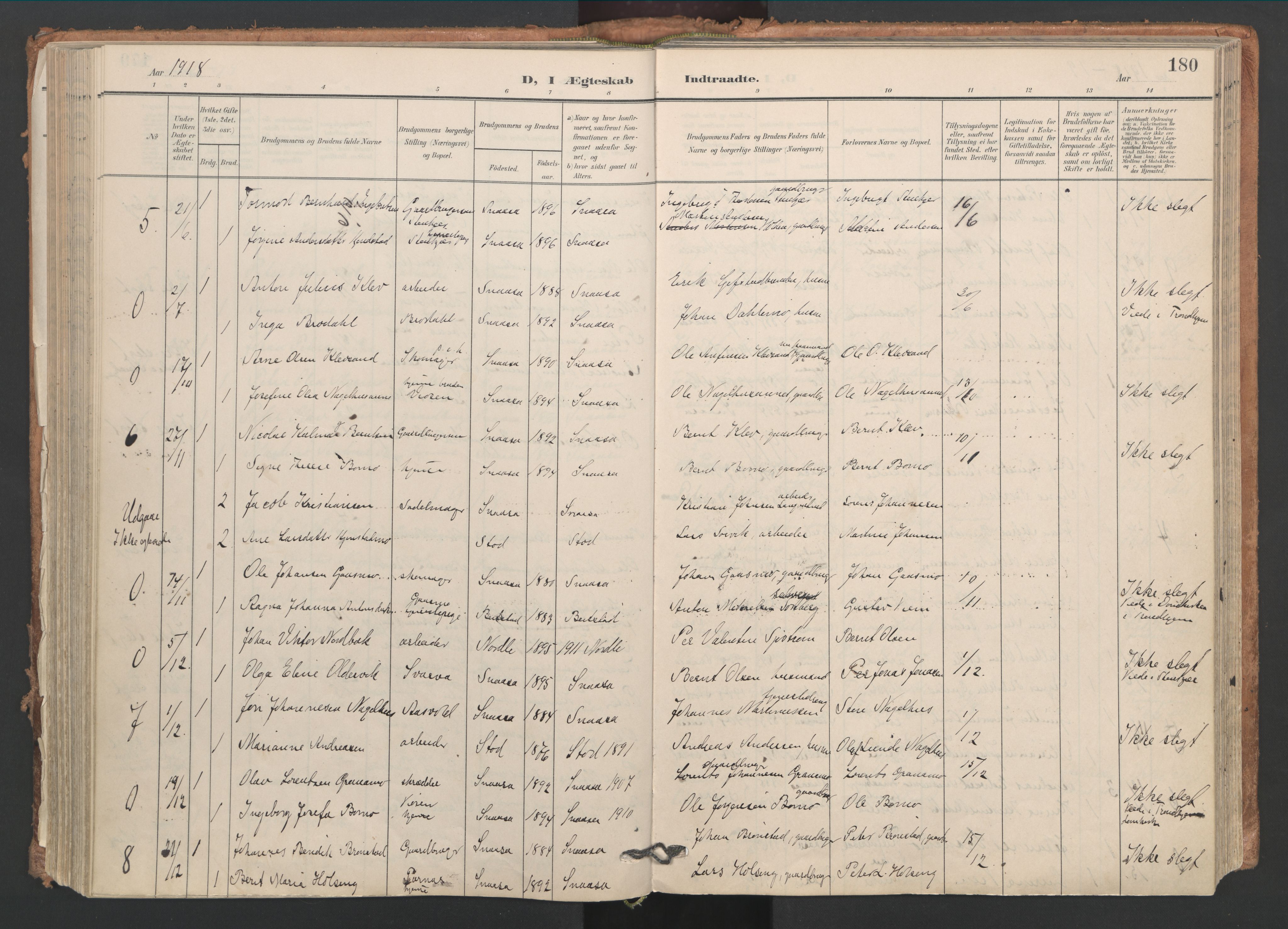 Ministerialprotokoller, klokkerbøker og fødselsregistre - Nord-Trøndelag, SAT/A-1458/749/L0477: Parish register (official) no. 749A11, 1902-1927, p. 180