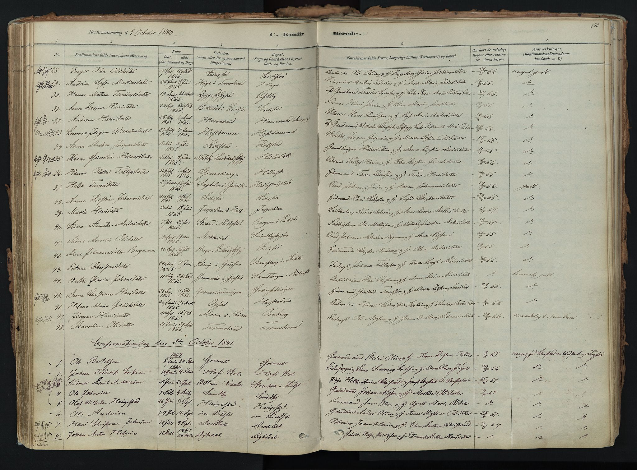 Hof kirkebøker, AV/SAKO-A-64/F/Fa/L0007: Parish register (official) no. I 7, 1878-1940, p. 140