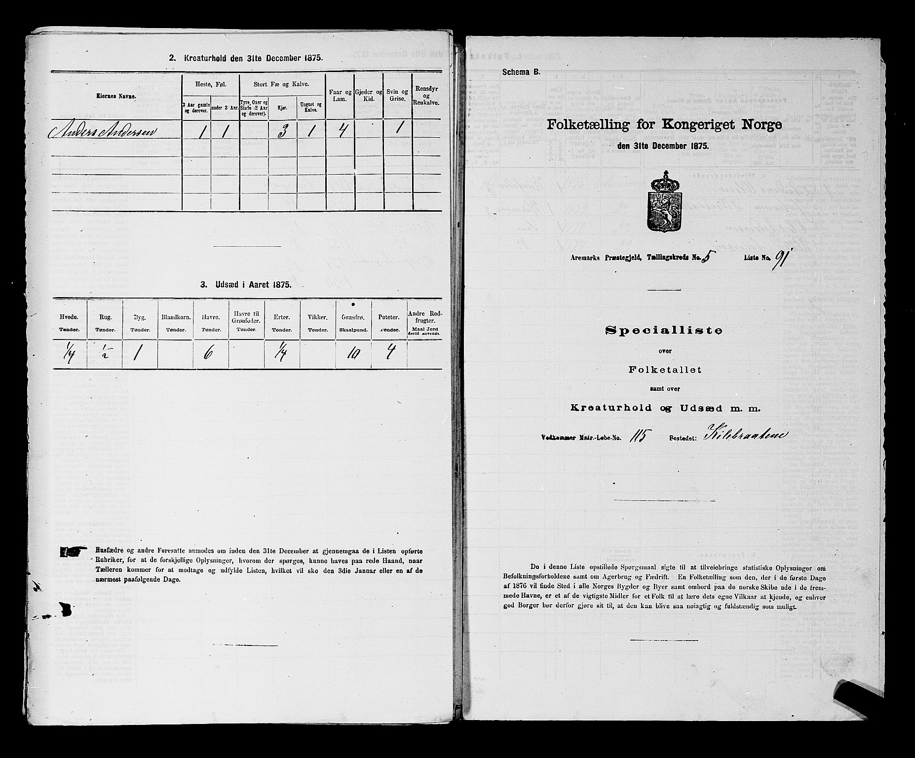 RA, 1875 census for 0118P Aremark, 1875, p. 827