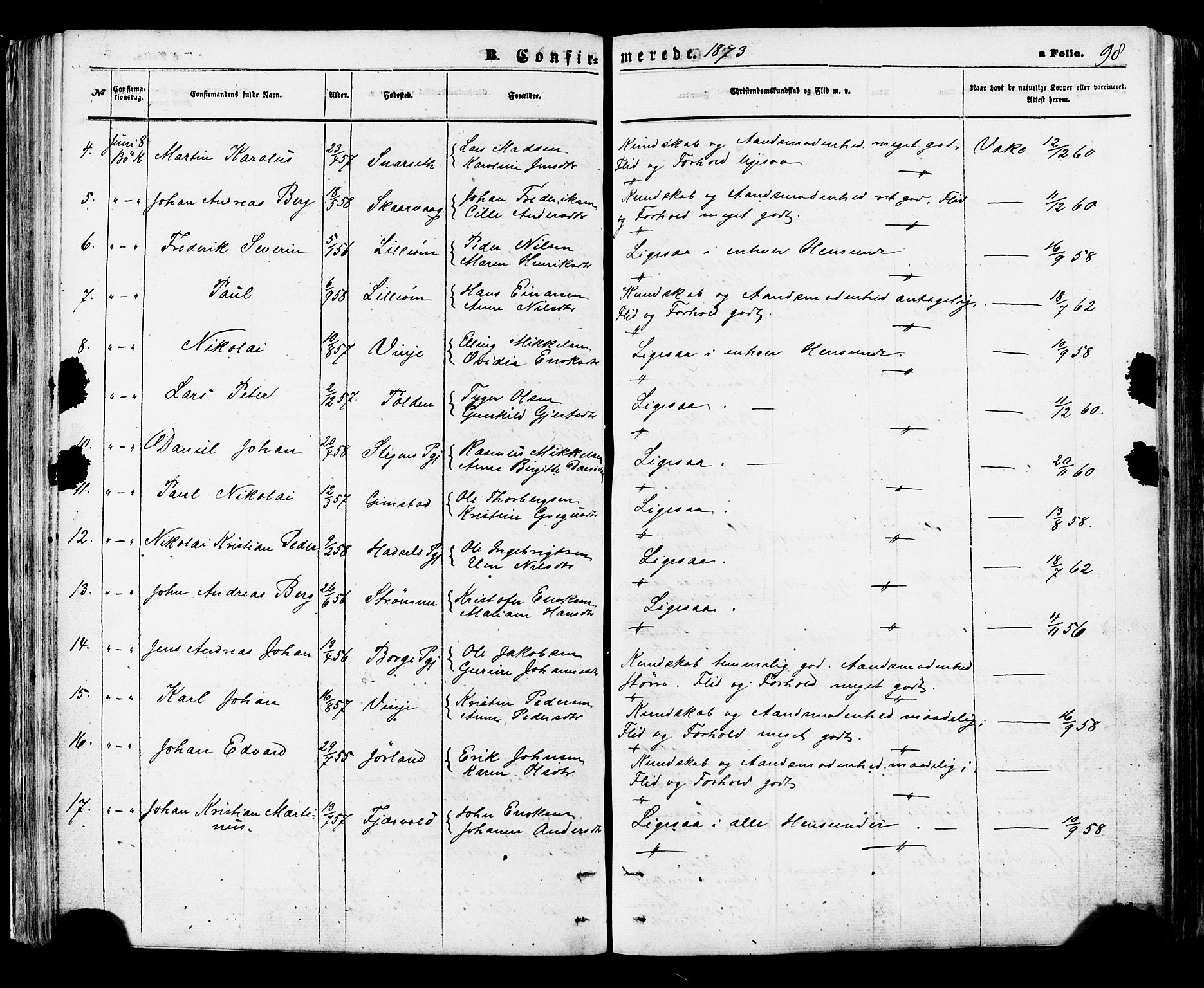 Ministerialprotokoller, klokkerbøker og fødselsregistre - Nordland, AV/SAT-A-1459/891/L1301: Parish register (official) no. 891A06, 1870-1878, p. 98