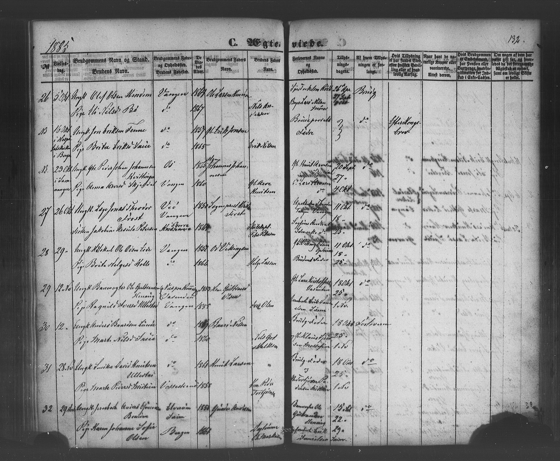 Voss sokneprestembete, AV/SAB-A-79001/H/Haa: Parish register (official) no. A 19, 1851-1886, p. 132