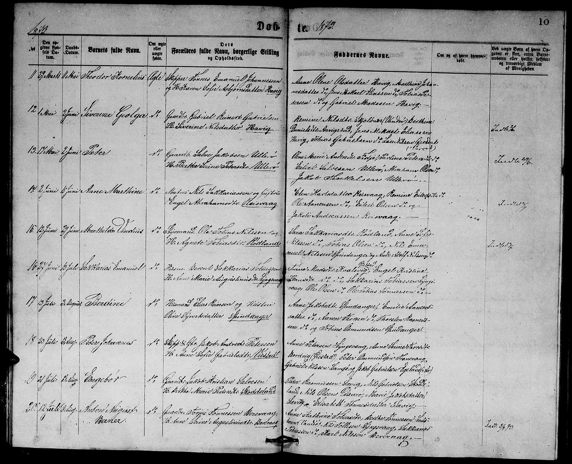 Herad sokneprestkontor, SAK/1111-0018/F/Fb/Fbb/L0003: Parish register (copy) no. B 3, 1872-1889, p. 10