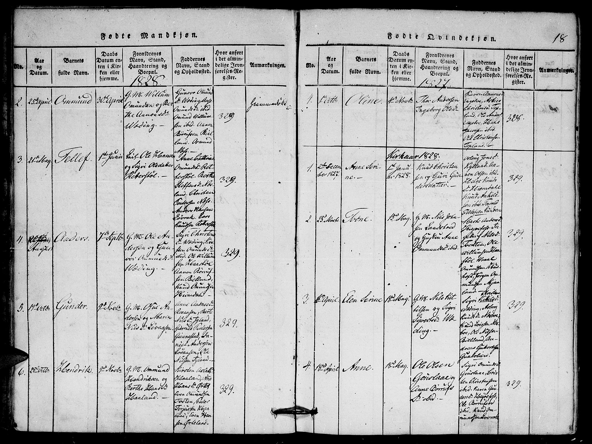 Herefoss sokneprestkontor, SAK/1111-0019/F/Fa/Faa/L0001: Parish register (official) no. A 1, 1816-1860, p. 18