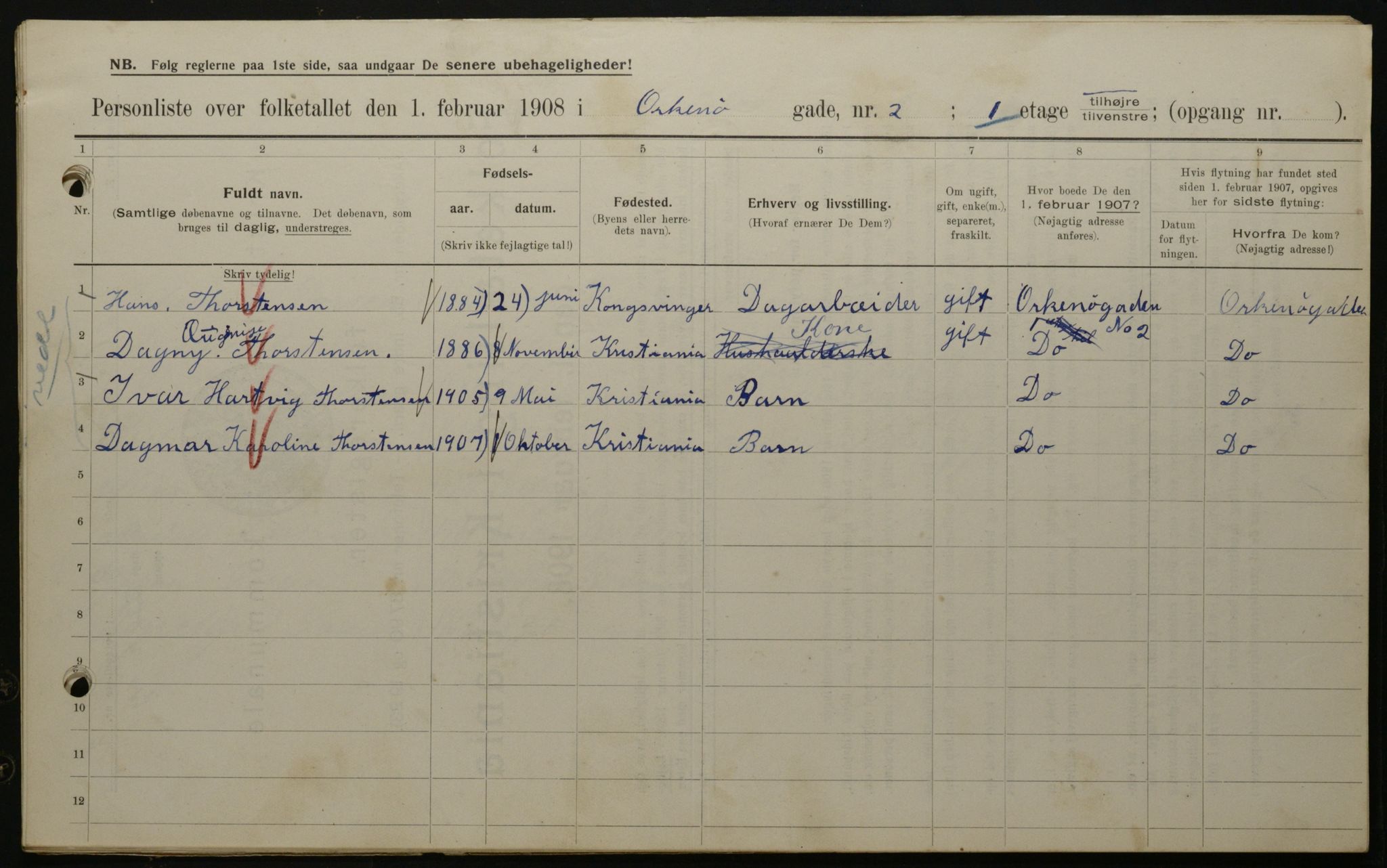 OBA, Municipal Census 1908 for Kristiania, 1908, p. 68012