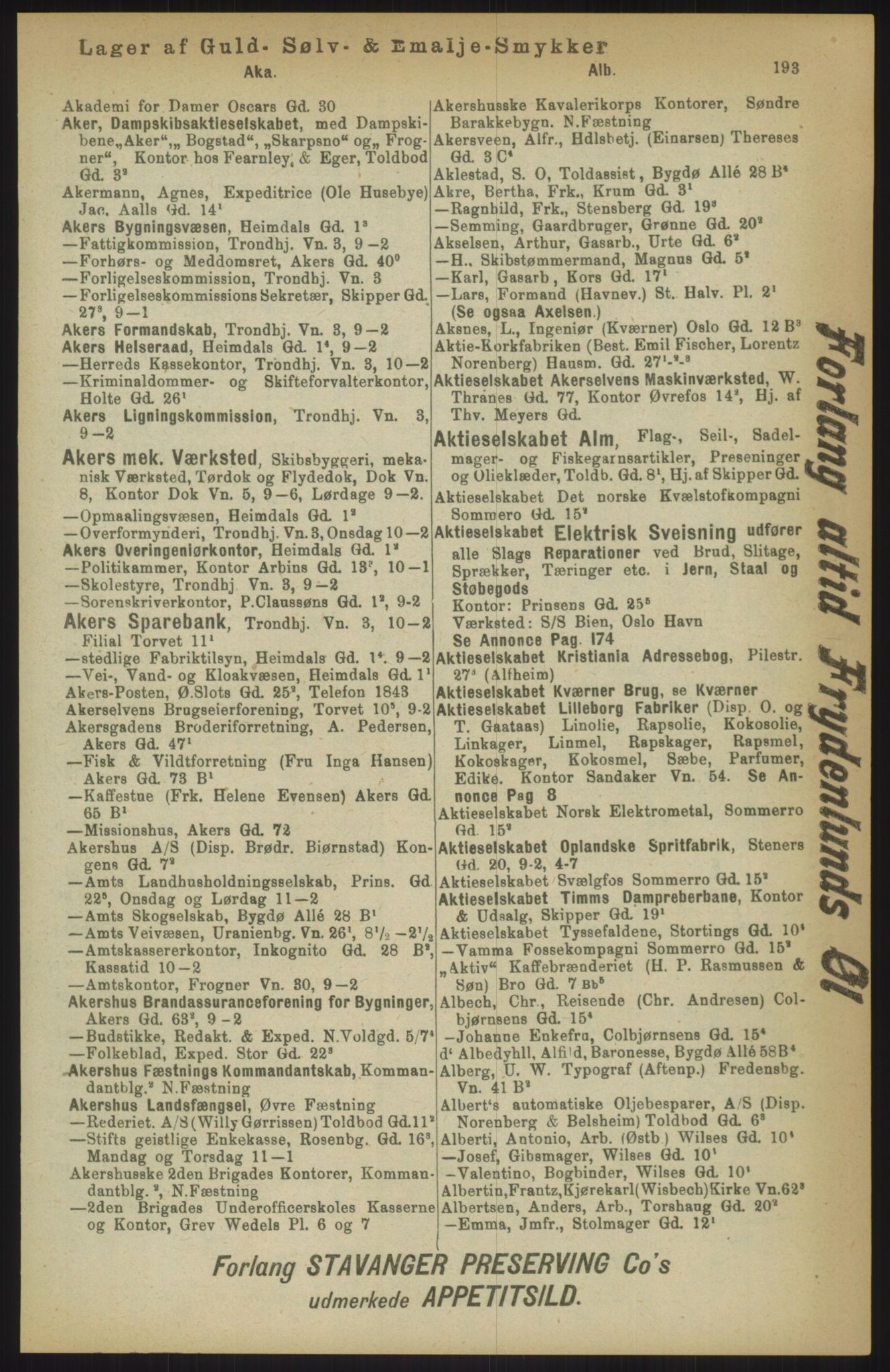 Kristiania/Oslo adressebok, PUBL/-, 1911, p. 193