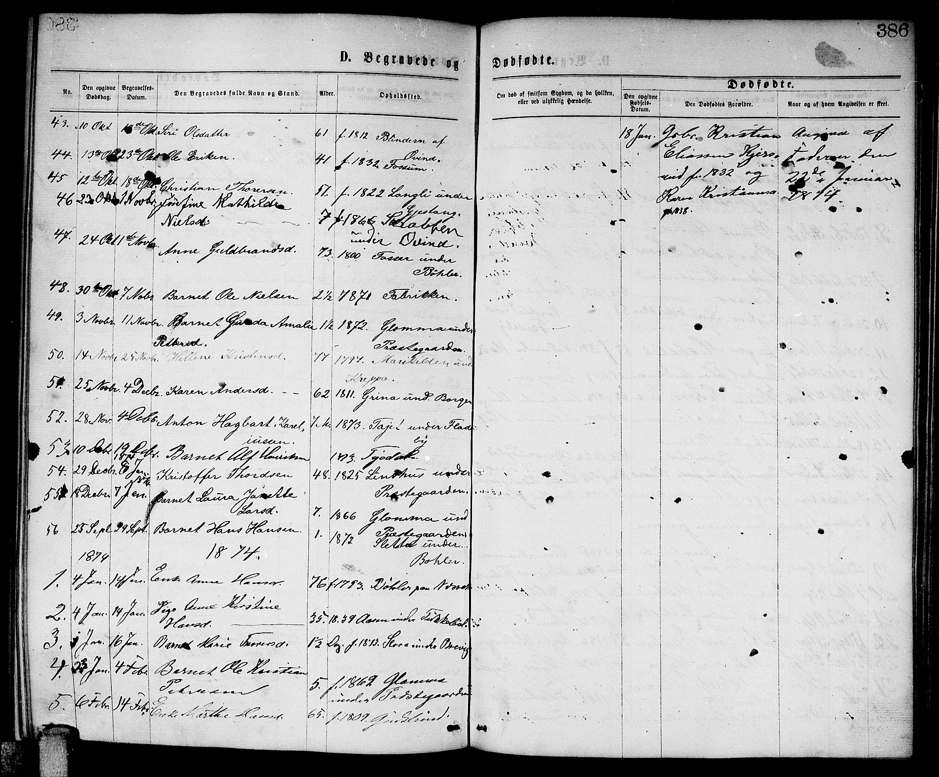 Enebakk prestekontor Kirkebøker, SAO/A-10171c/G/Ga/L0005: Parish register (copy) no. I 5, 1867-1888, p. 386