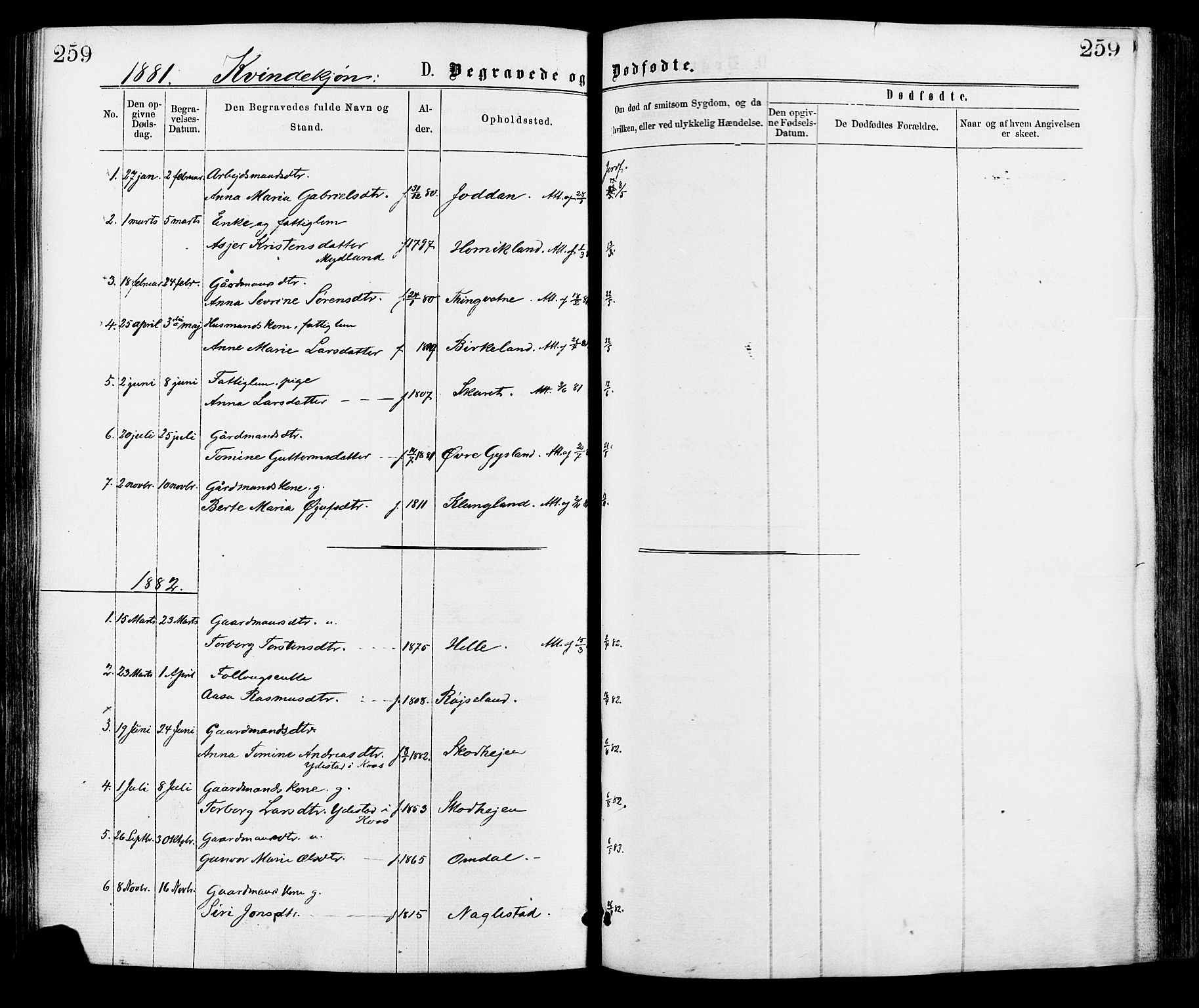 Hægebostad sokneprestkontor, AV/SAK-1111-0024/F/Fa/Faa/L0005: Parish register (official) no. A 5, 1864-1886, p. 259