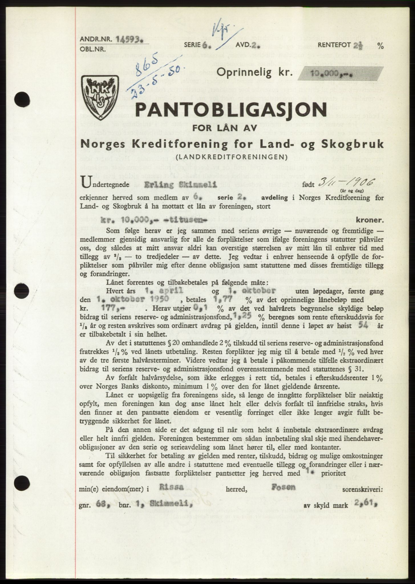 Fosen sorenskriveri, AV/SAT-A-1107/1/2/2C: Mortgage book no. B, 1948-1950, Diary no: : 865/1950