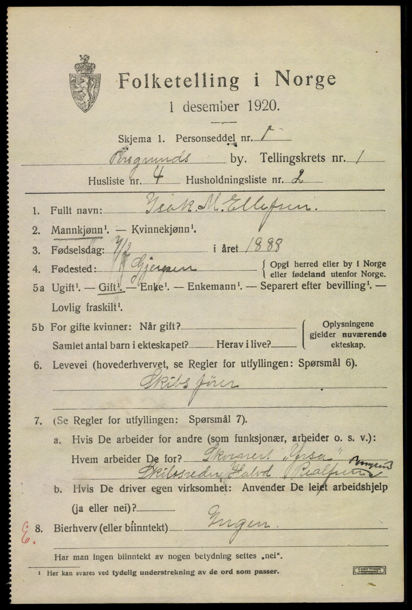 SAKO, 1920 census for Porsgrunn, 1920, p. 7139