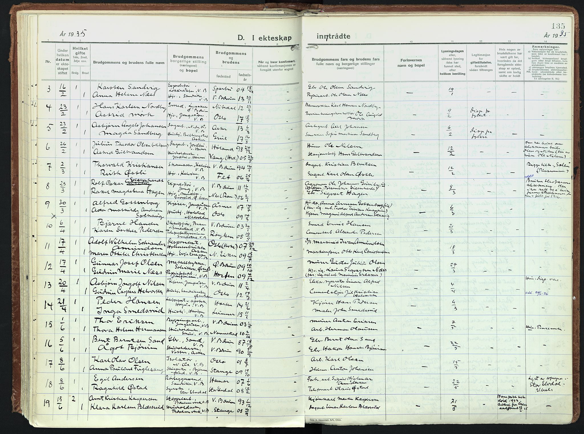 Vestre Bærum prestekontor Kirkebøker, AV/SAO-A-10209a/F/Fa/L0006: Parish register (official) no. 6, 1931-1947, p. 135