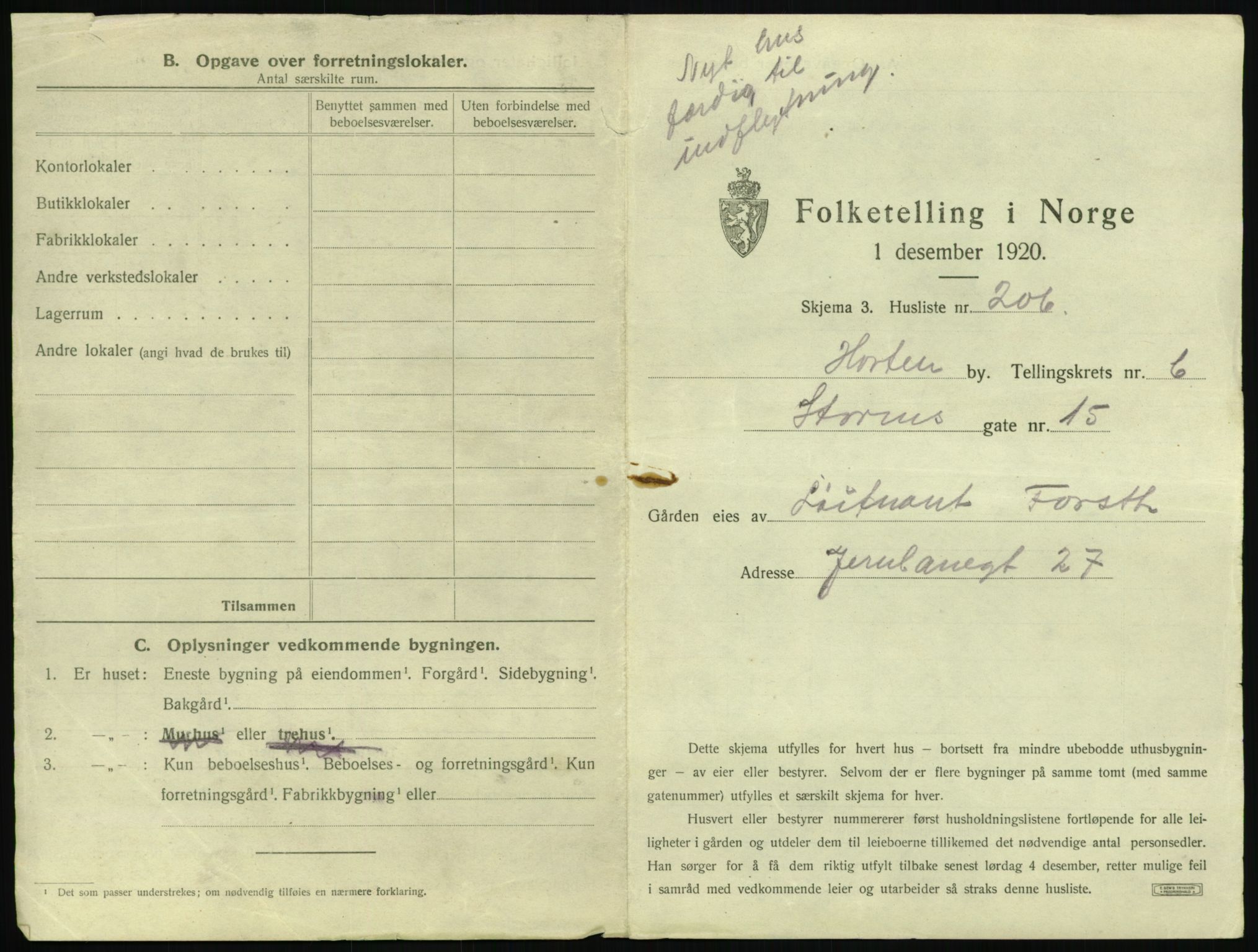 SAKO, 1920 census for Horten, 1920, p. 2393