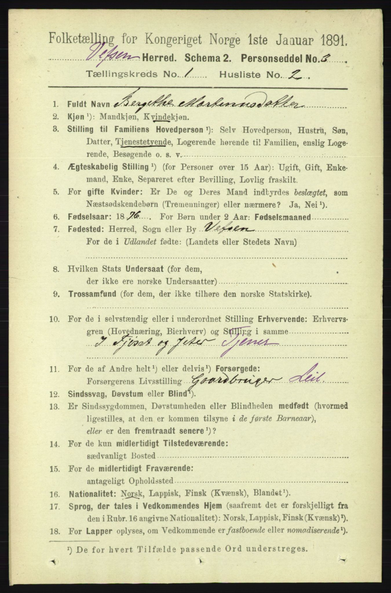 RA, 1891 census for 1824 Vefsn, 1891, p. 103