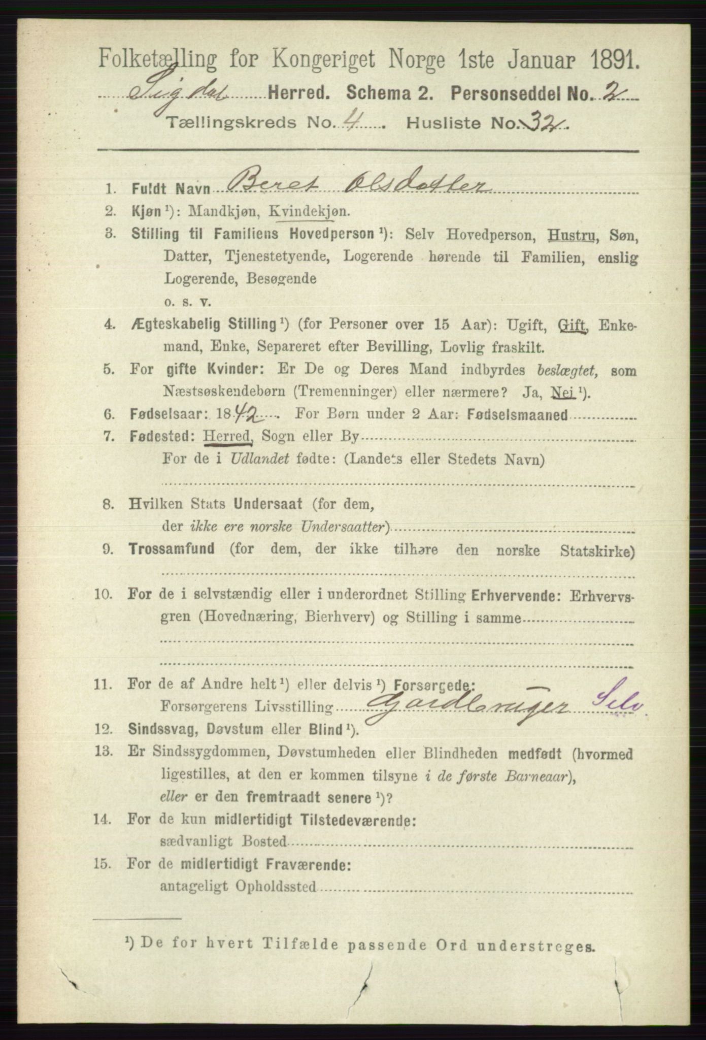 RA, 1891 census for 0621 Sigdal, 1891, p. 1838