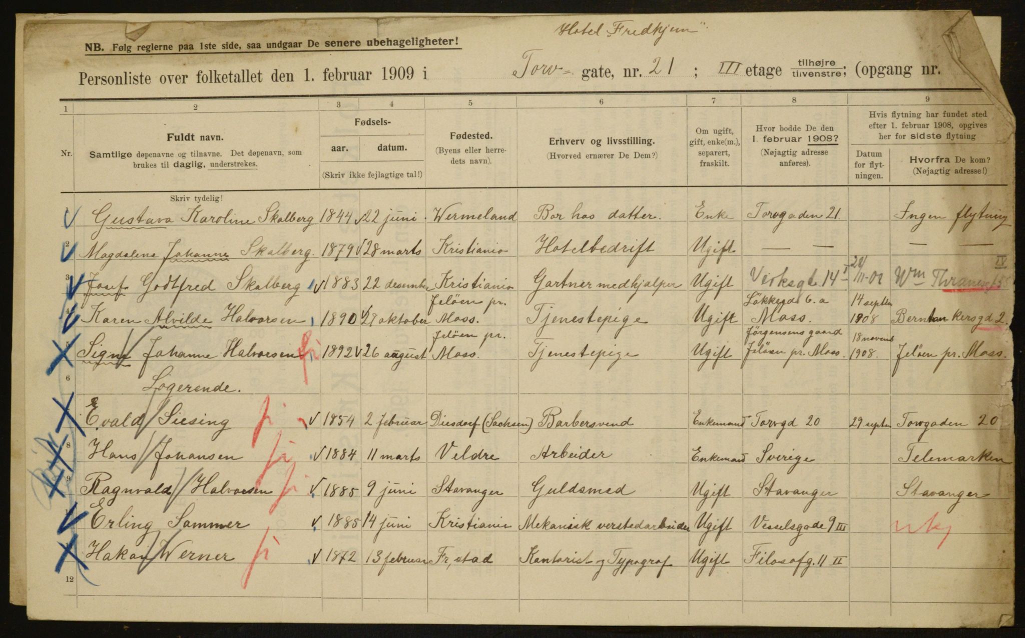 OBA, Municipal Census 1909 for Kristiania, 1909, p. 103479