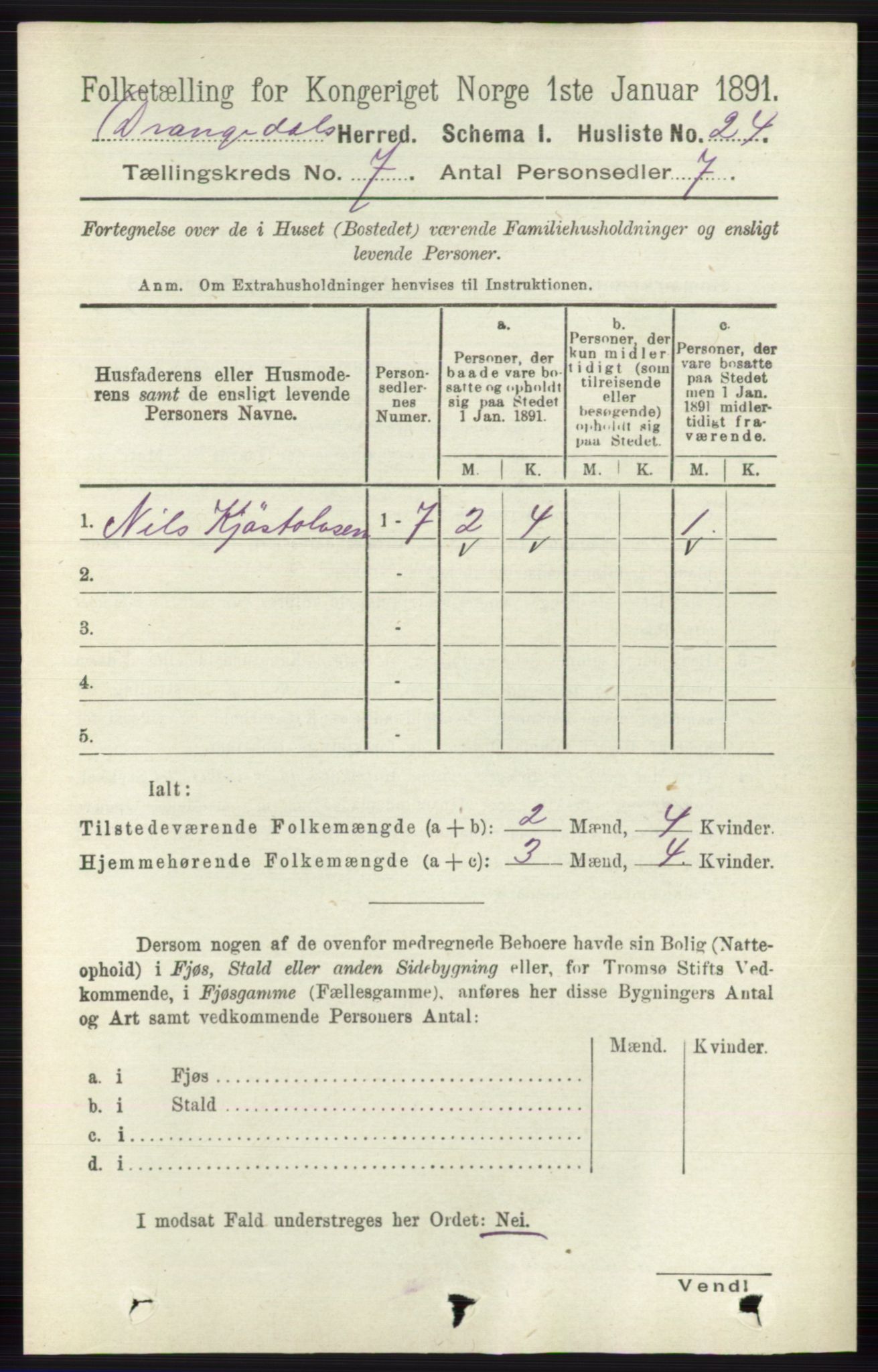 RA, 1891 census for 0817 Drangedal, 1891, p. 2391