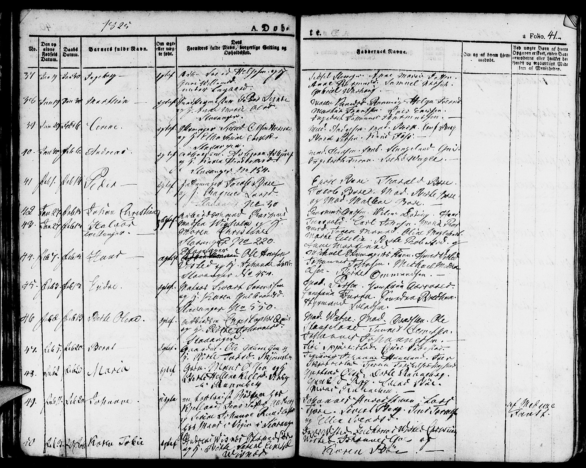 Domkirken sokneprestkontor, SAST/A-101812/001/30/30BA/L0009: Parish register (official) no. A 9, 1821-1832, p. 41