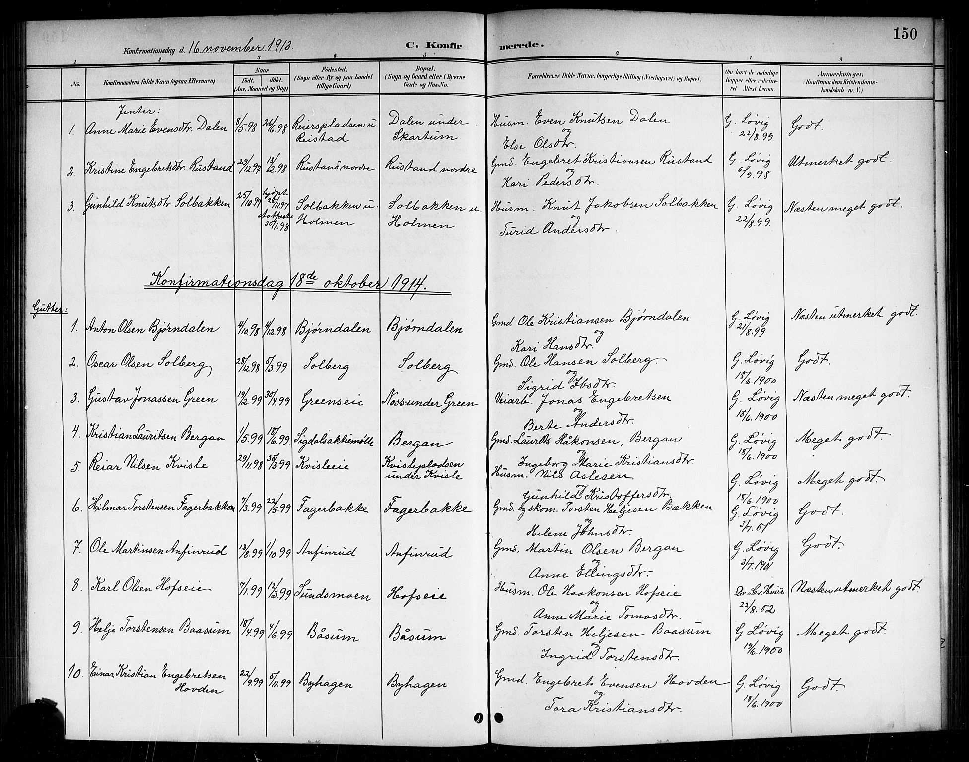 Sigdal kirkebøker, SAKO/A-245/G/Ga/L0006: Parish register (copy) no. I 6, 1901-1916, p. 150