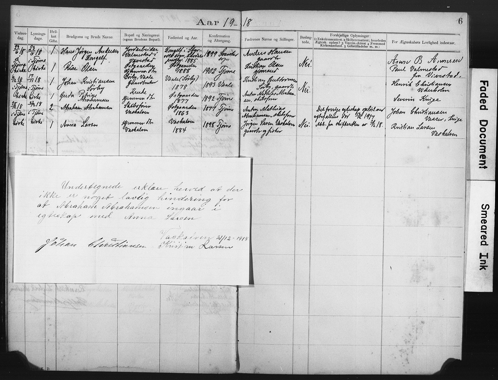 Tjøme kirkebøker, AV/SAKO-A-328/H/Hb/L0001: Banns register no. II 1, 1903-1918, p. 6