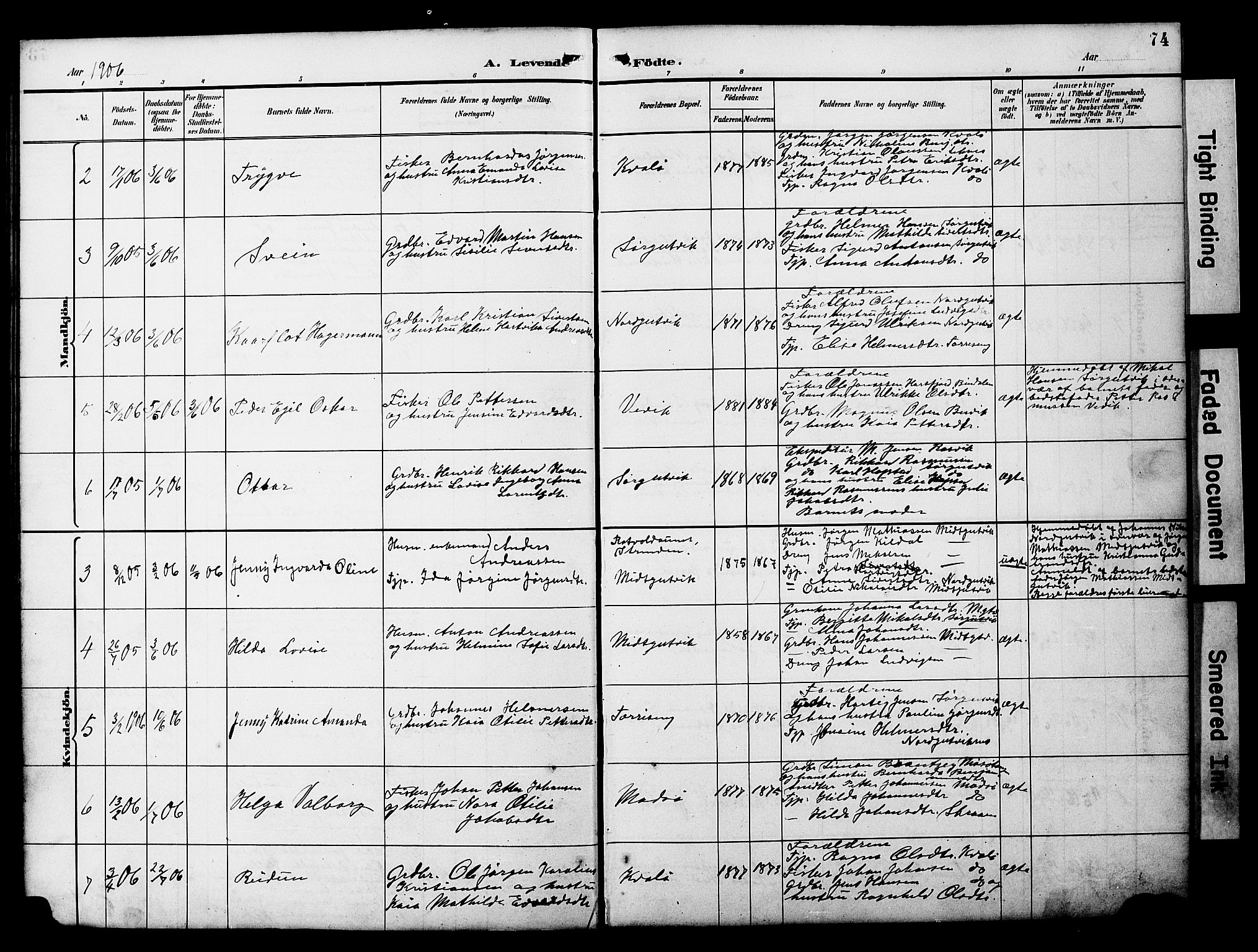 Ministerialprotokoller, klokkerbøker og fødselsregistre - Nord-Trøndelag, SAT/A-1458/788/L0701: Parish register (copy) no. 788C01, 1888-1913, p. 74