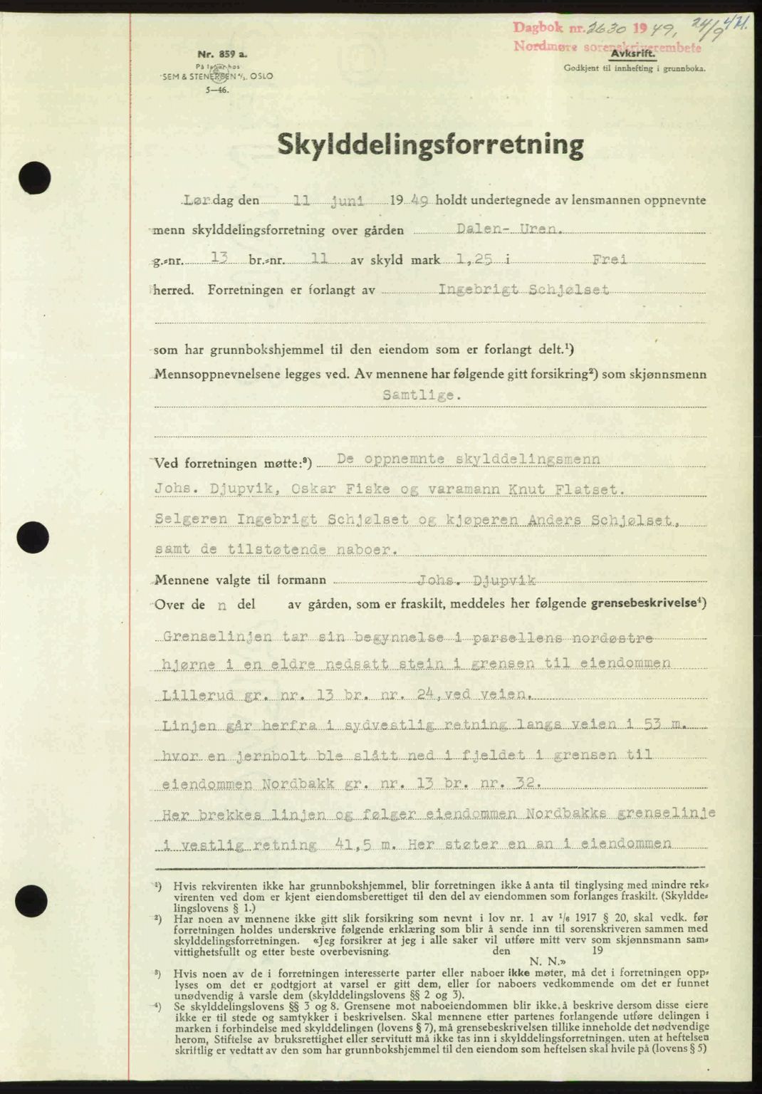 Nordmøre sorenskriveri, AV/SAT-A-4132/1/2/2Ca: Mortgage book no. A112, 1949-1949, Diary no: : 2630/1949