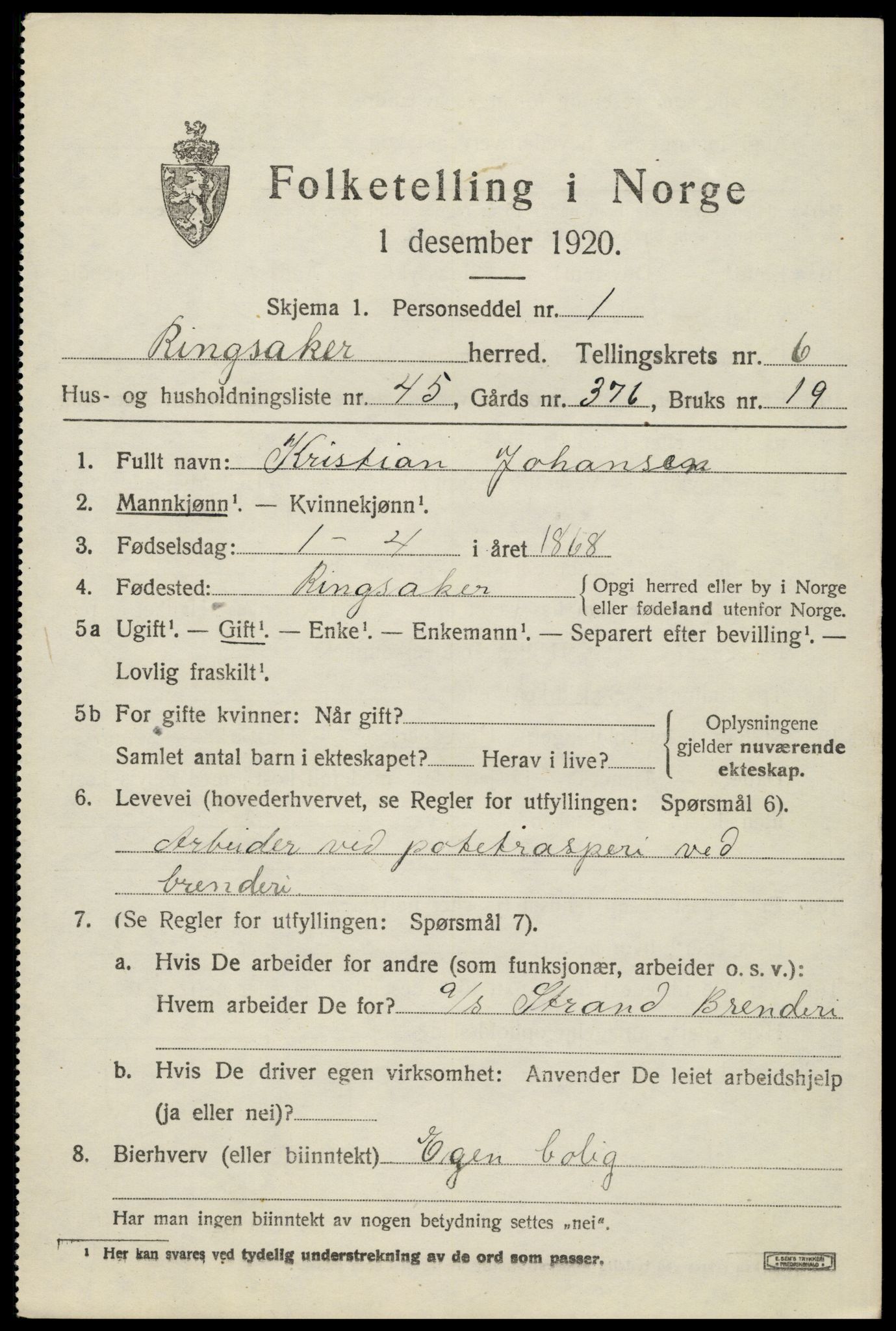 SAH, 1920 census for Ringsaker, 1920, p. 11940