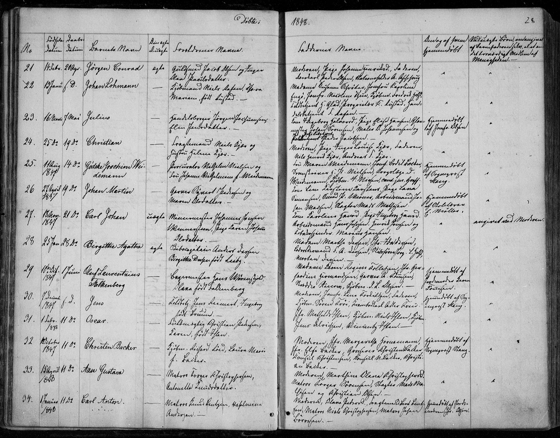 Holmestrand kirkebøker, SAKO/A-346/F/Fa/L0002: Parish register (official) no. 2, 1840-1866, p. 28