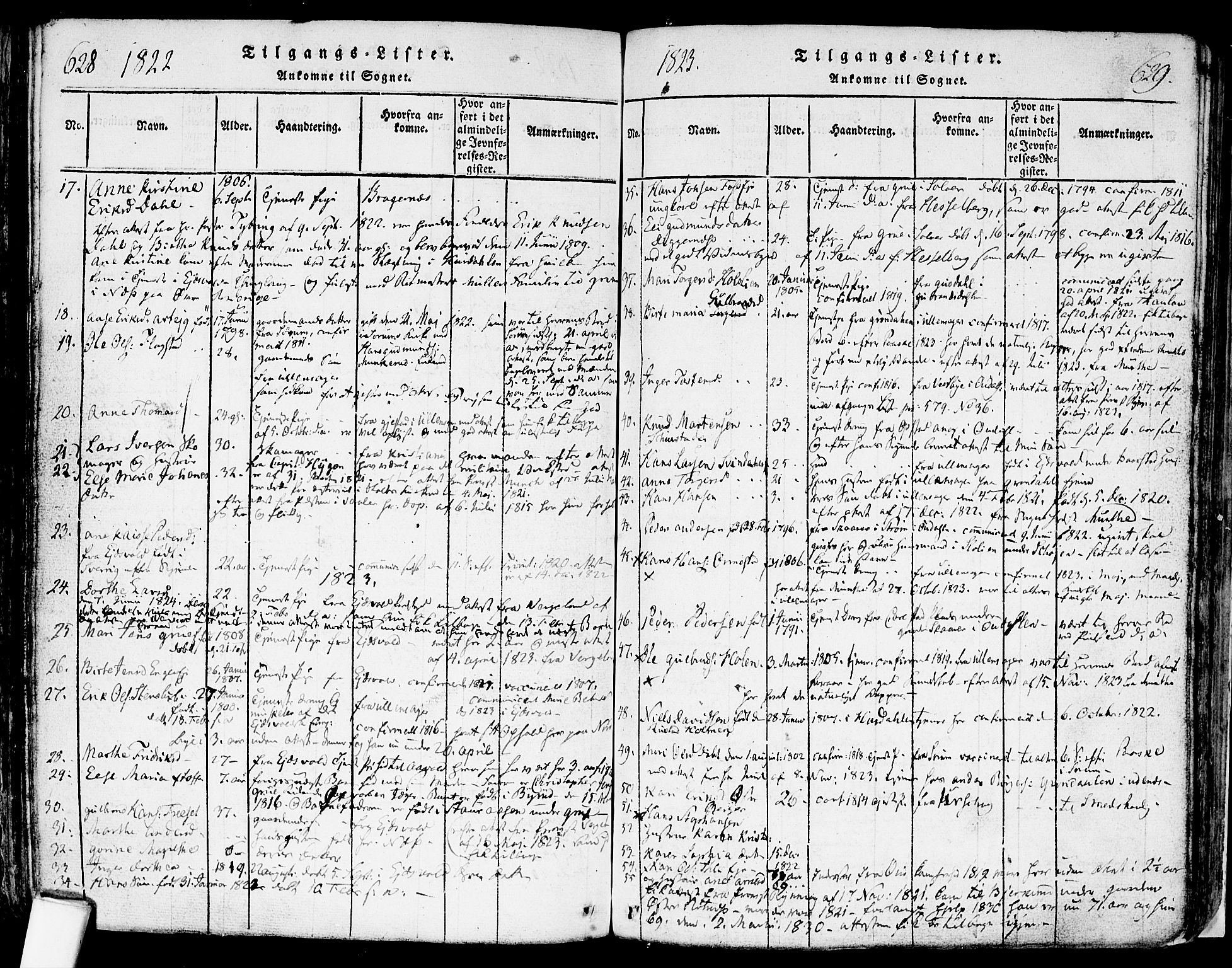 Nes prestekontor Kirkebøker, SAO/A-10410/F/Fa/L0005: Parish register (official) no. I 5, 1815-1835, p. 628-629