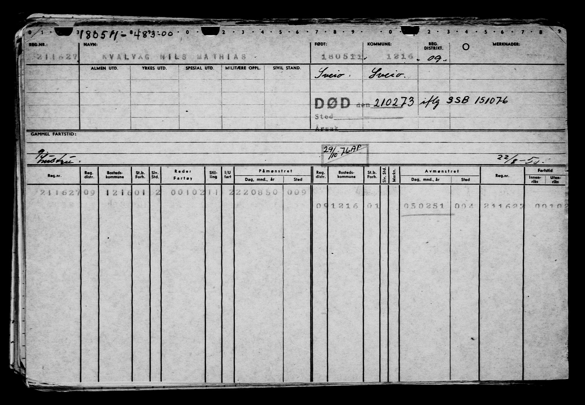 Direktoratet for sjømenn, AV/RA-S-3545/G/Gb/L0096: Hovedkort, 1911, p. 278